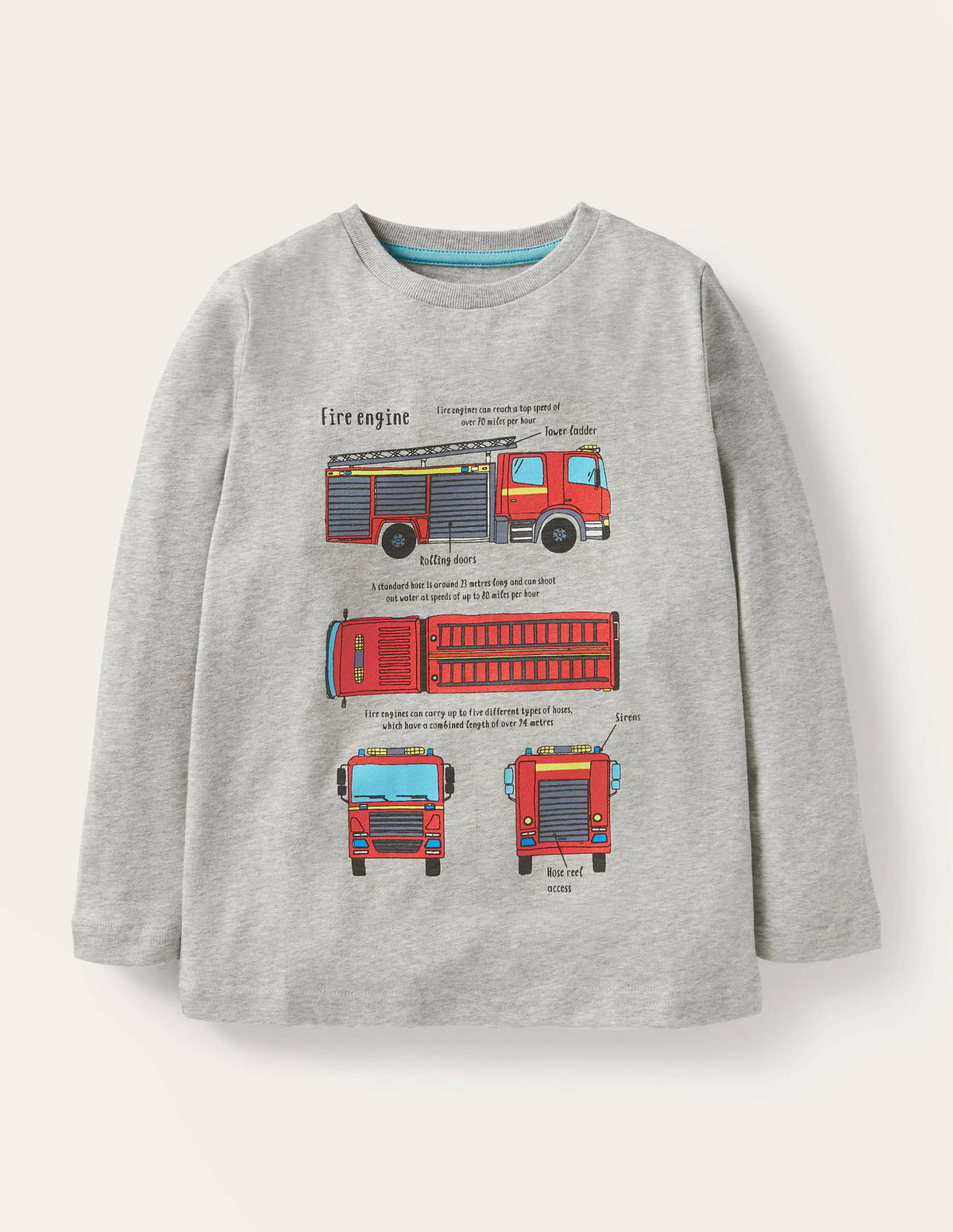 Educational Vehicle T-shirt-Grey Marl Fire Engine-1