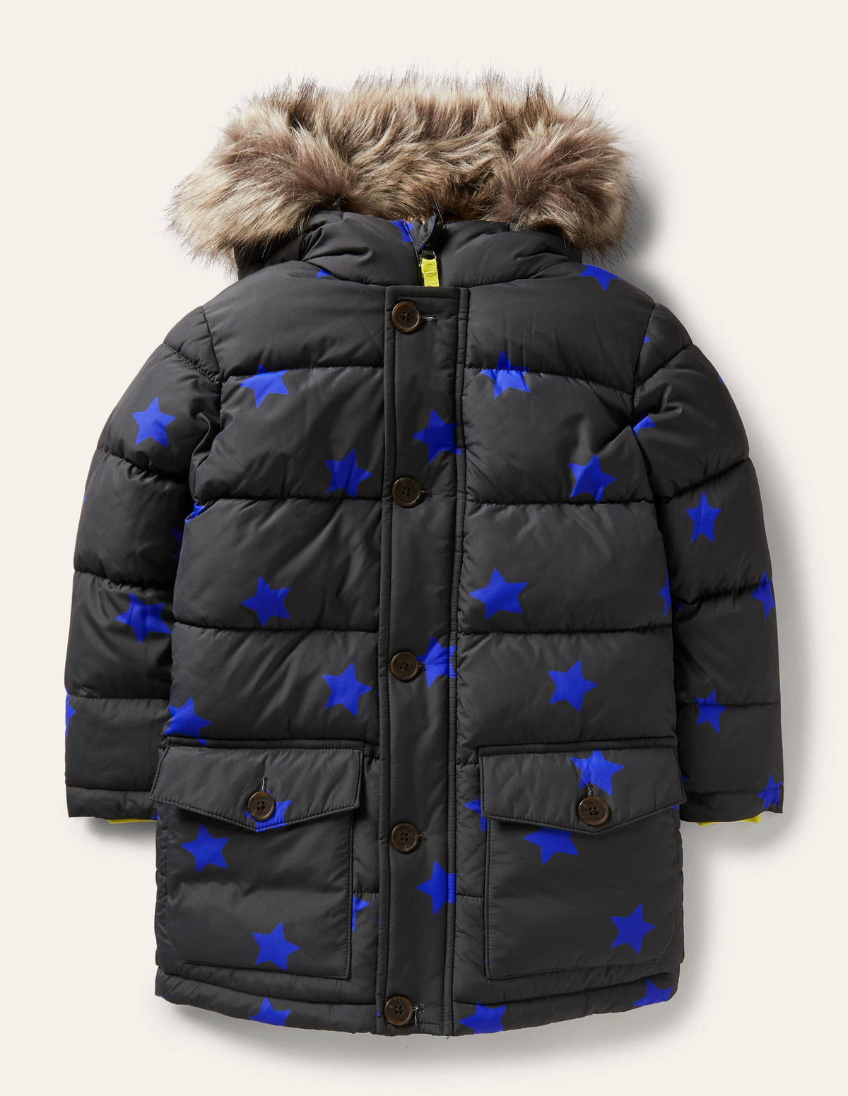 Longline Padded Jacket-Soot Grey/Brilliant Blue Star - Image 1