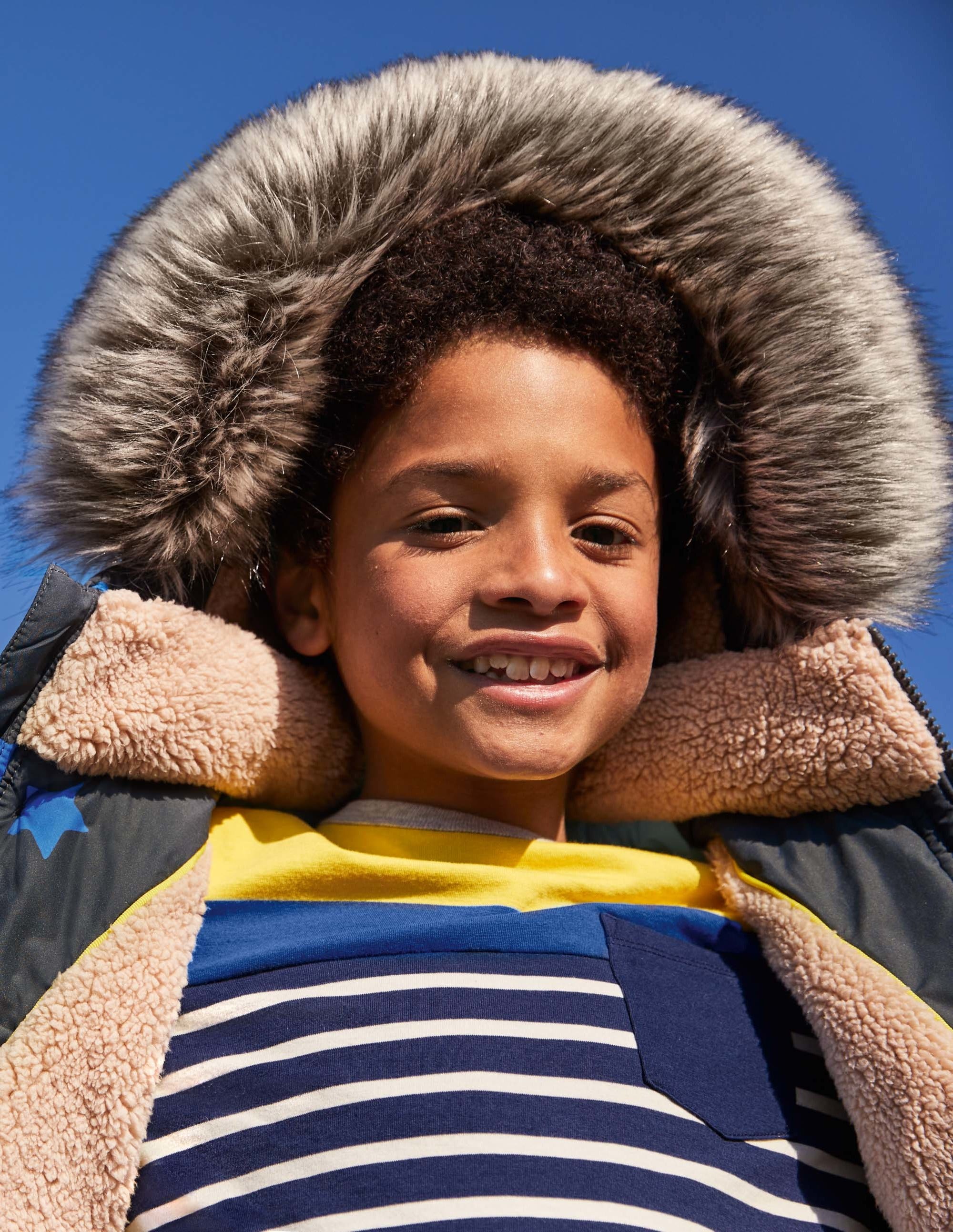 Longline Padded Jacket-Soot Grey/Brilliant Blue Star - Image 3