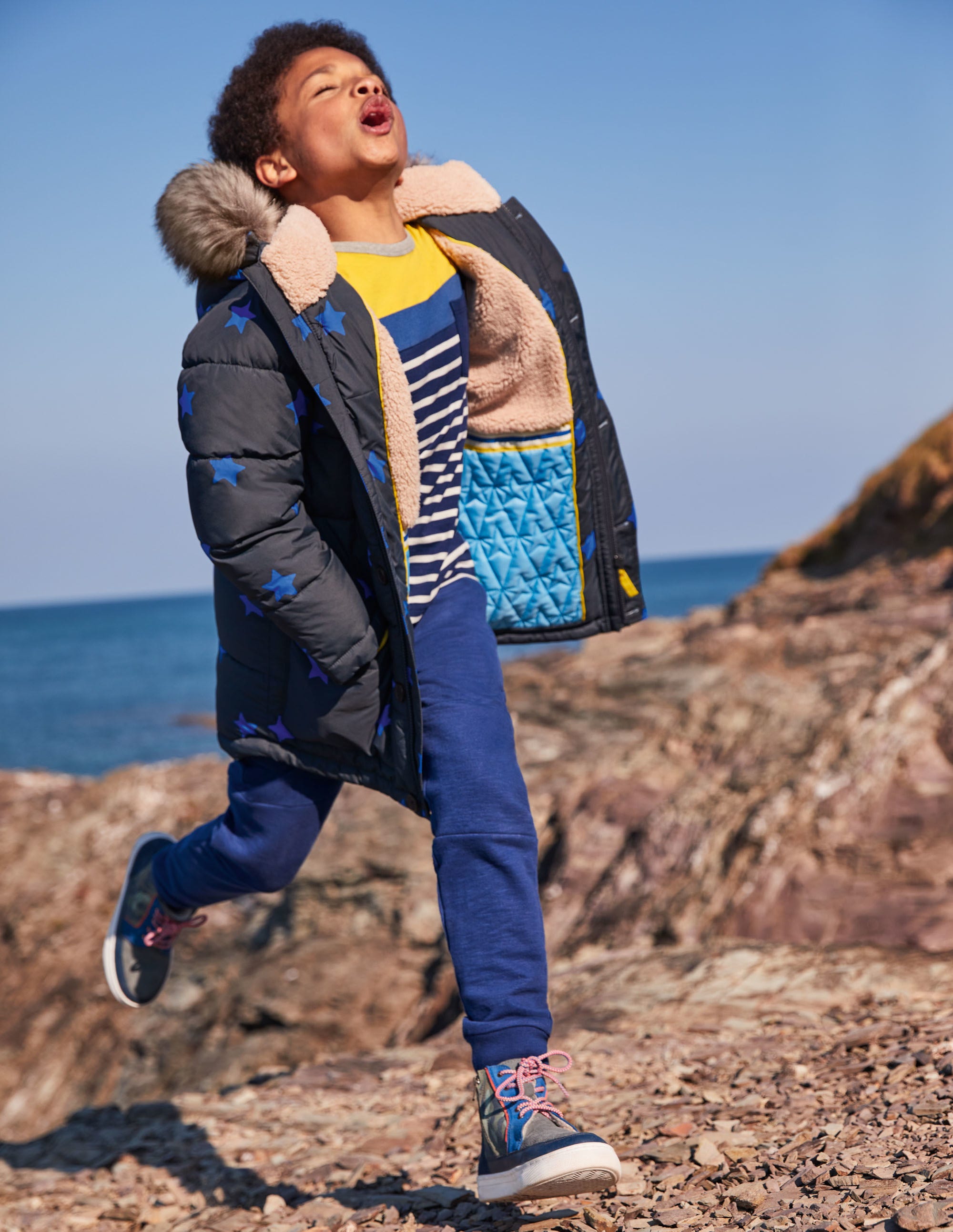 Longline Padded Jacket-Soot Grey/Brilliant Blue Star - Image 4