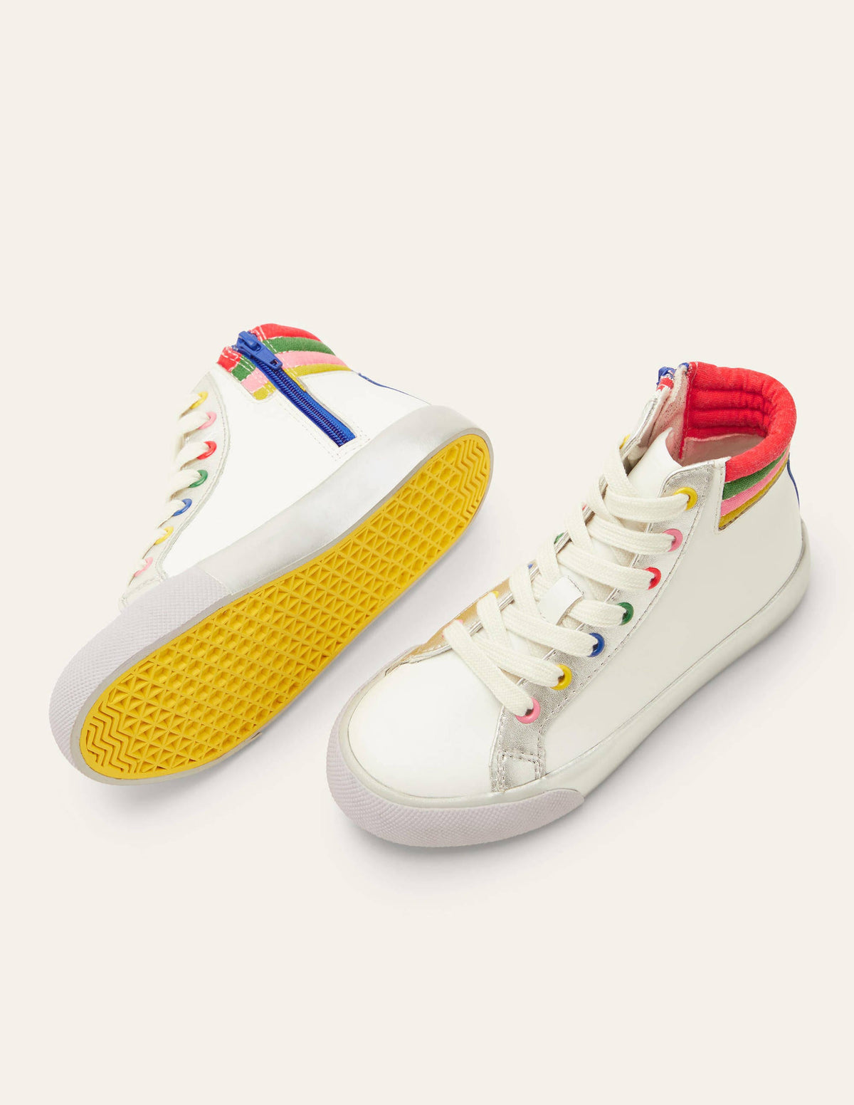 Leather High Top Sneakers-White Rainbow - Image 1