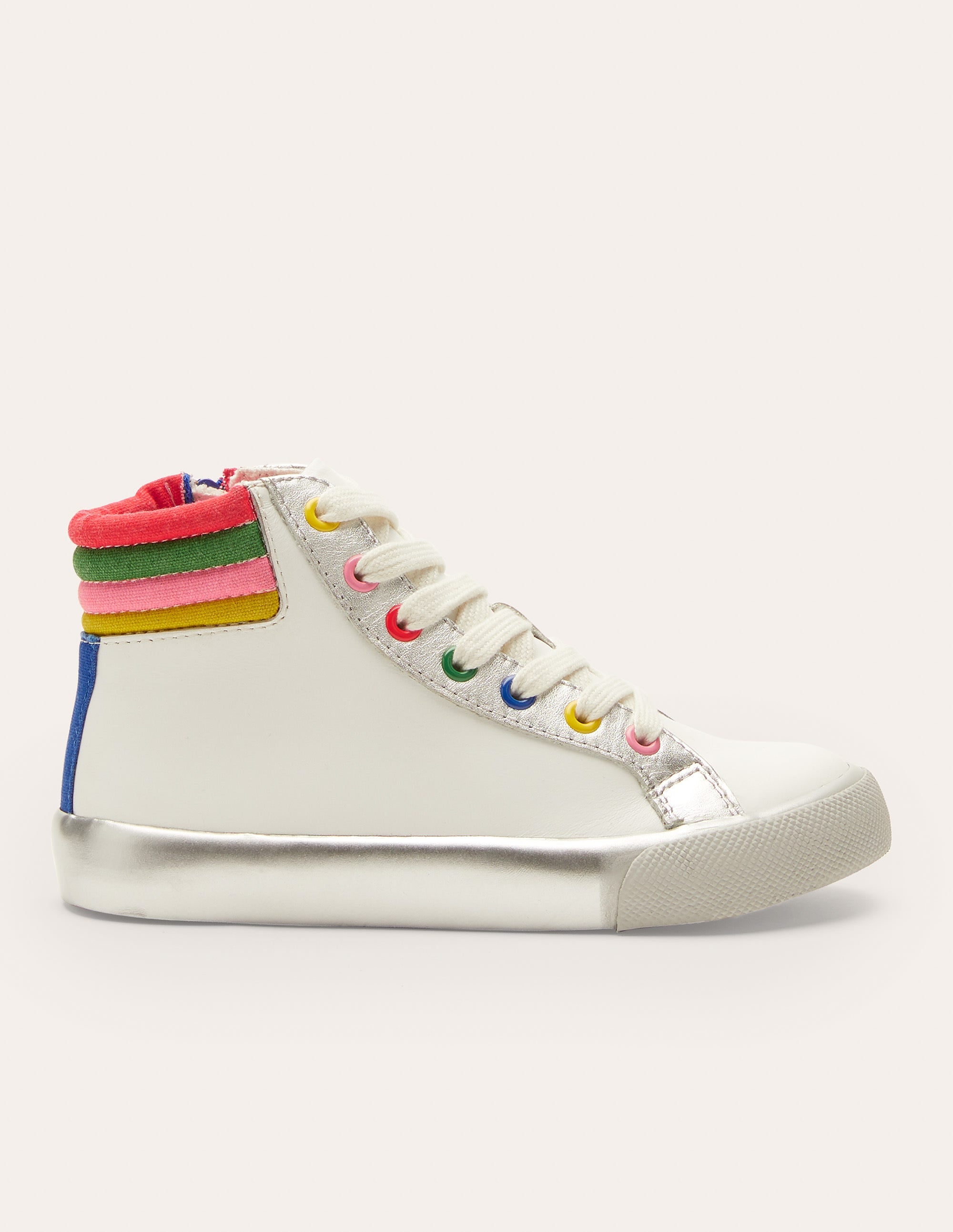 Leather High Top Sneakers-White Rainbow - Image 2