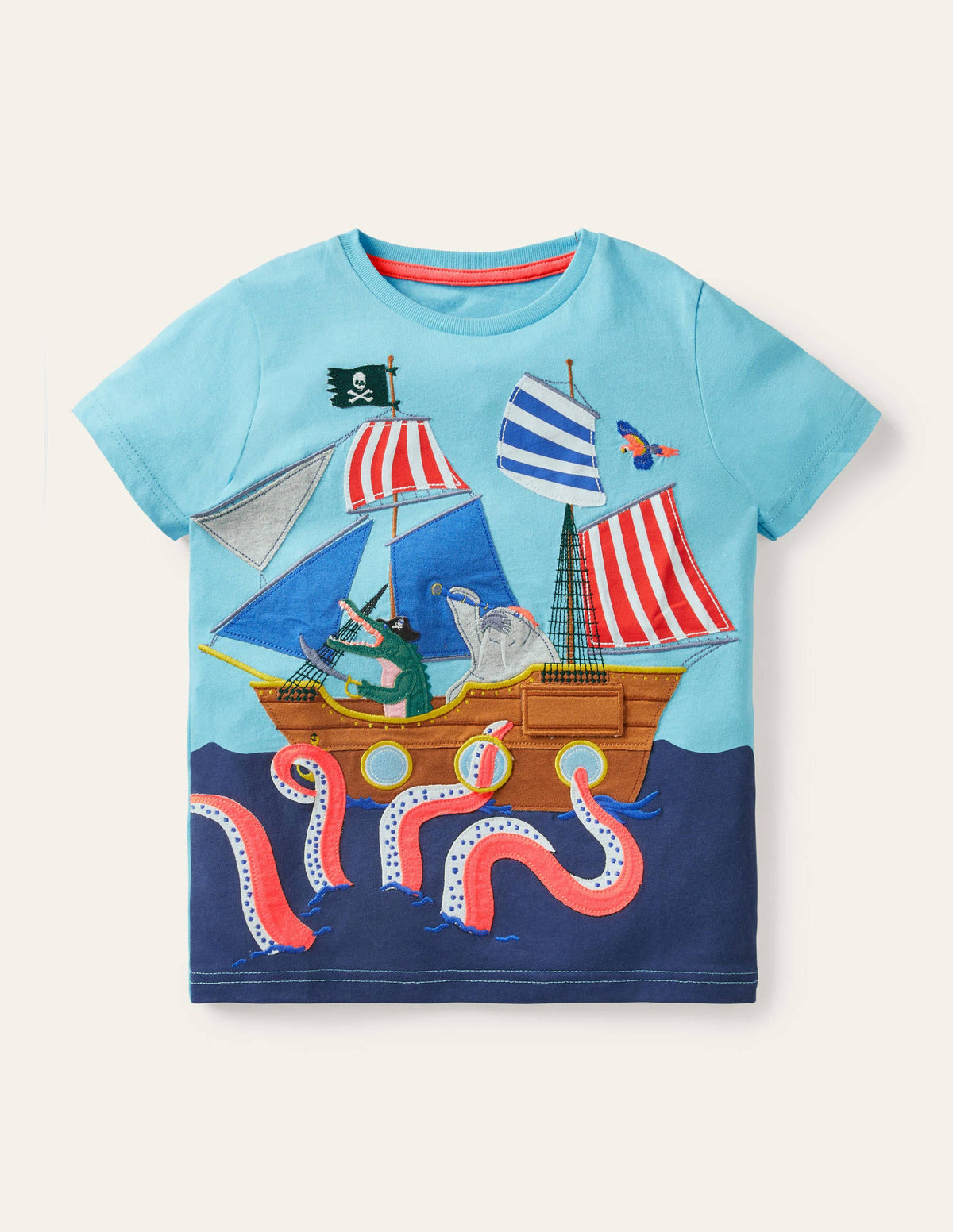 Lift-the-flap Beach T-shirt-Aqua Blue Pirate Ship - Image 1