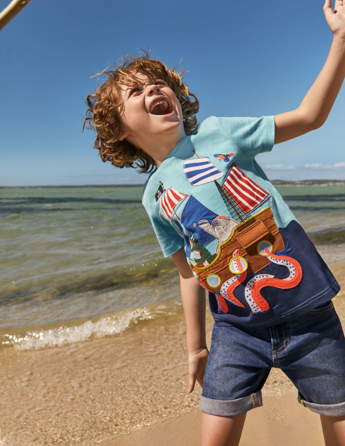 Lift-the-flap Beach T-shirt-Aqua Blue Pirate Ship - Image 4