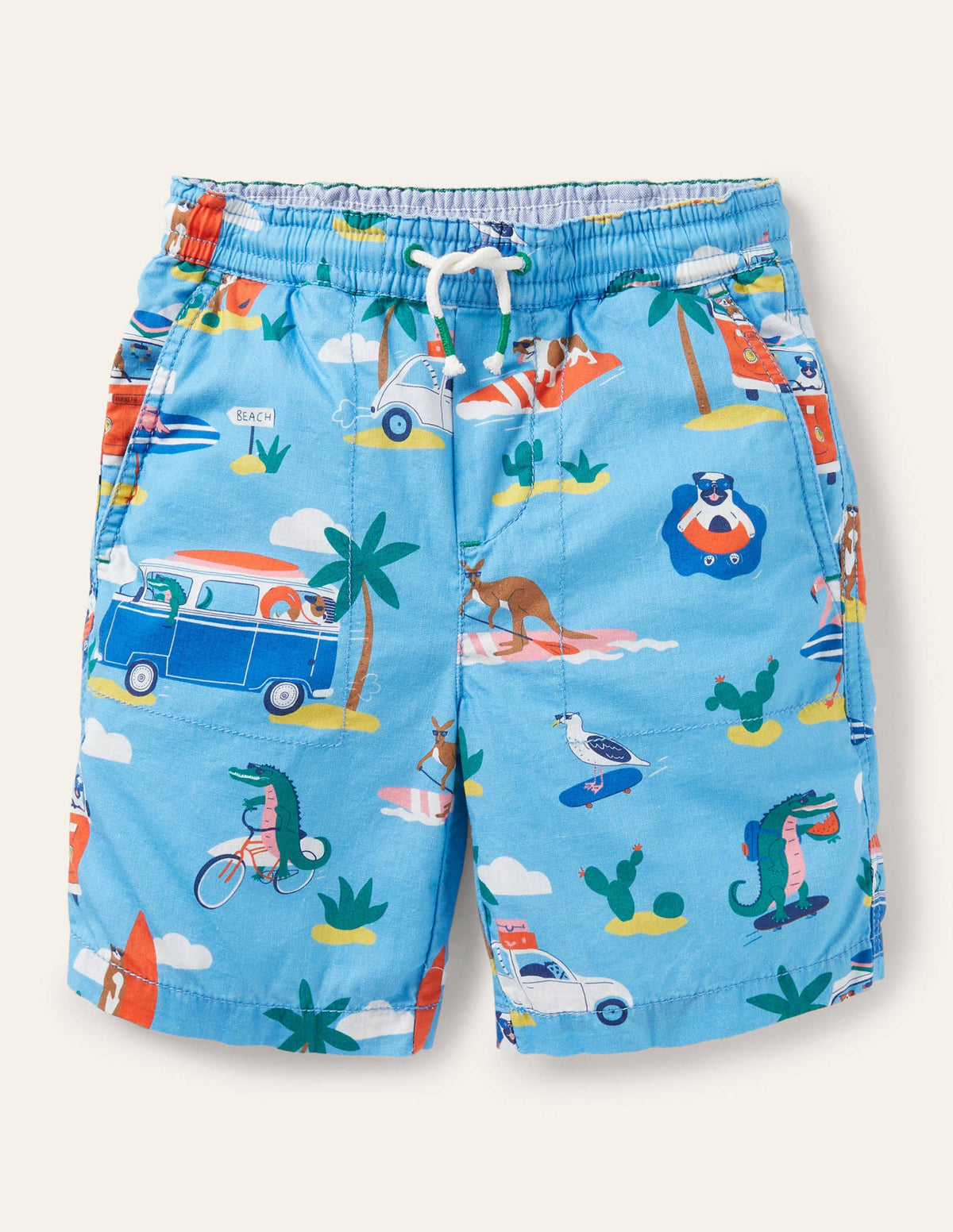Pull-on Drawstring Shorts-Surfboard Blue Transport - Image 1