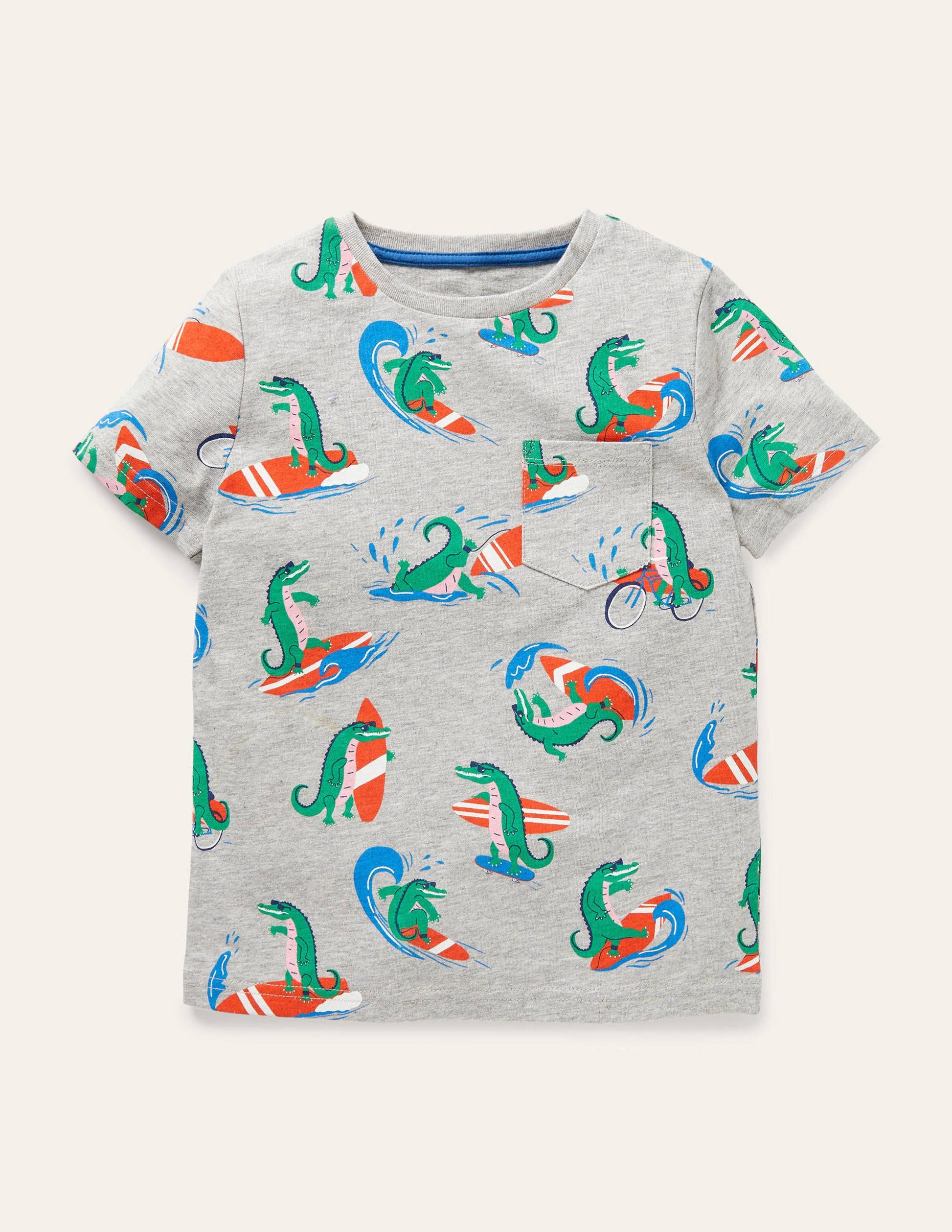 Printed T-shirt-Grey Marl Surfing Crocs-1