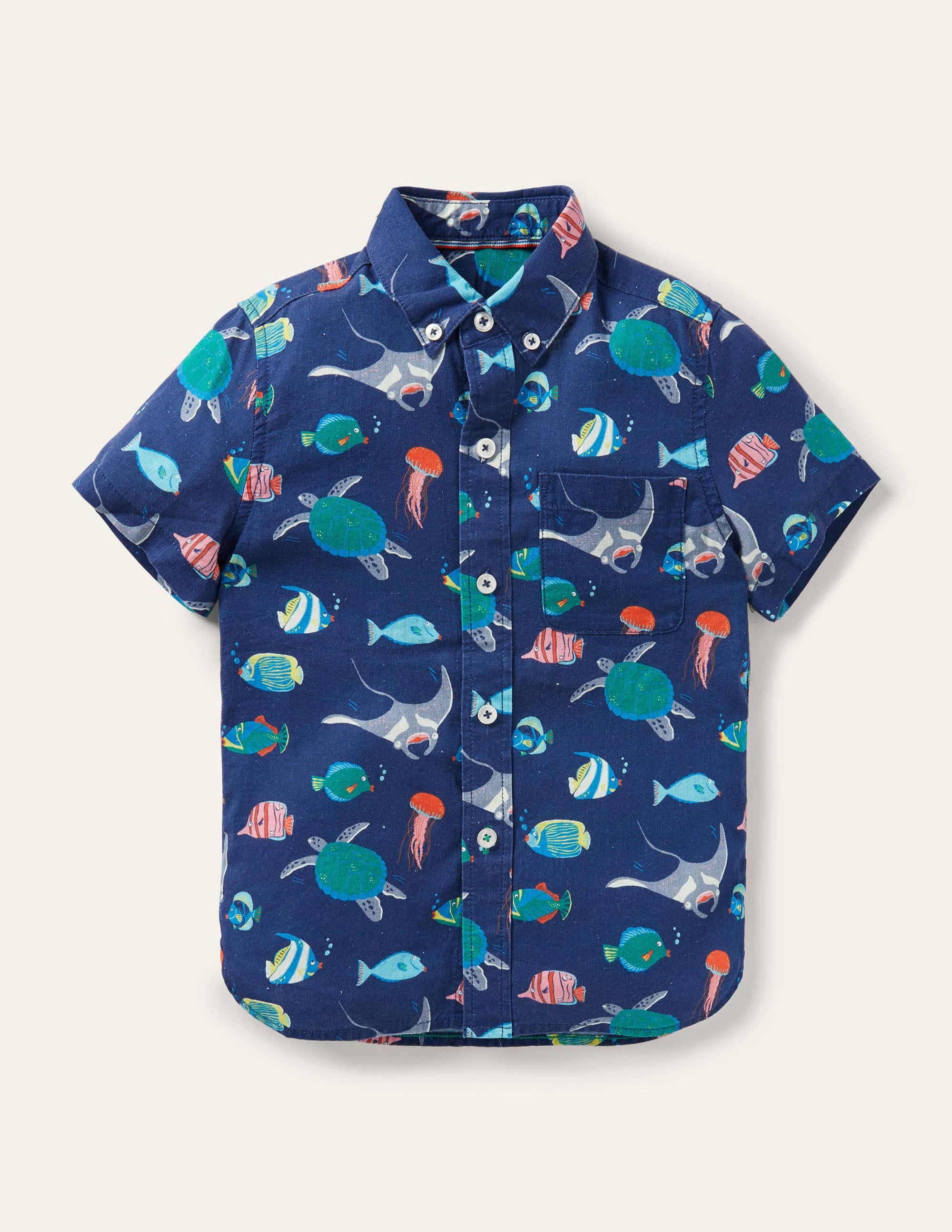 Cotton Linen Shirt-College Navy Under-the-sea - Image 1