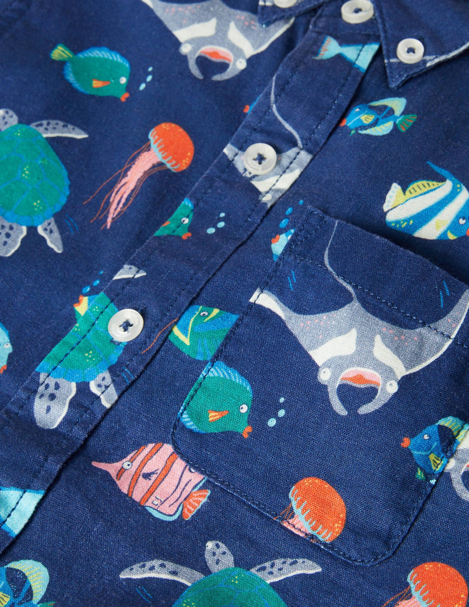 Cotton Linen Shirt-College Navy Under-the-sea-3