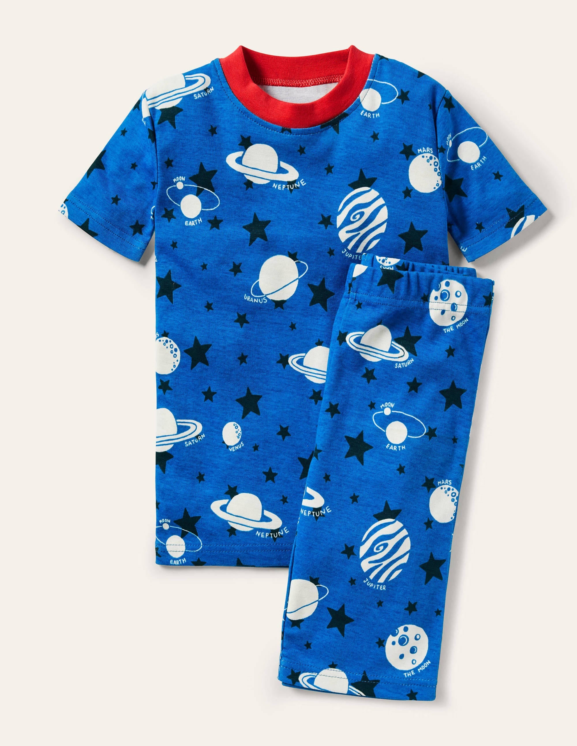 Snug Glow-in-the-dark Pajamas-Bold Blue Glow Planets - Image 1