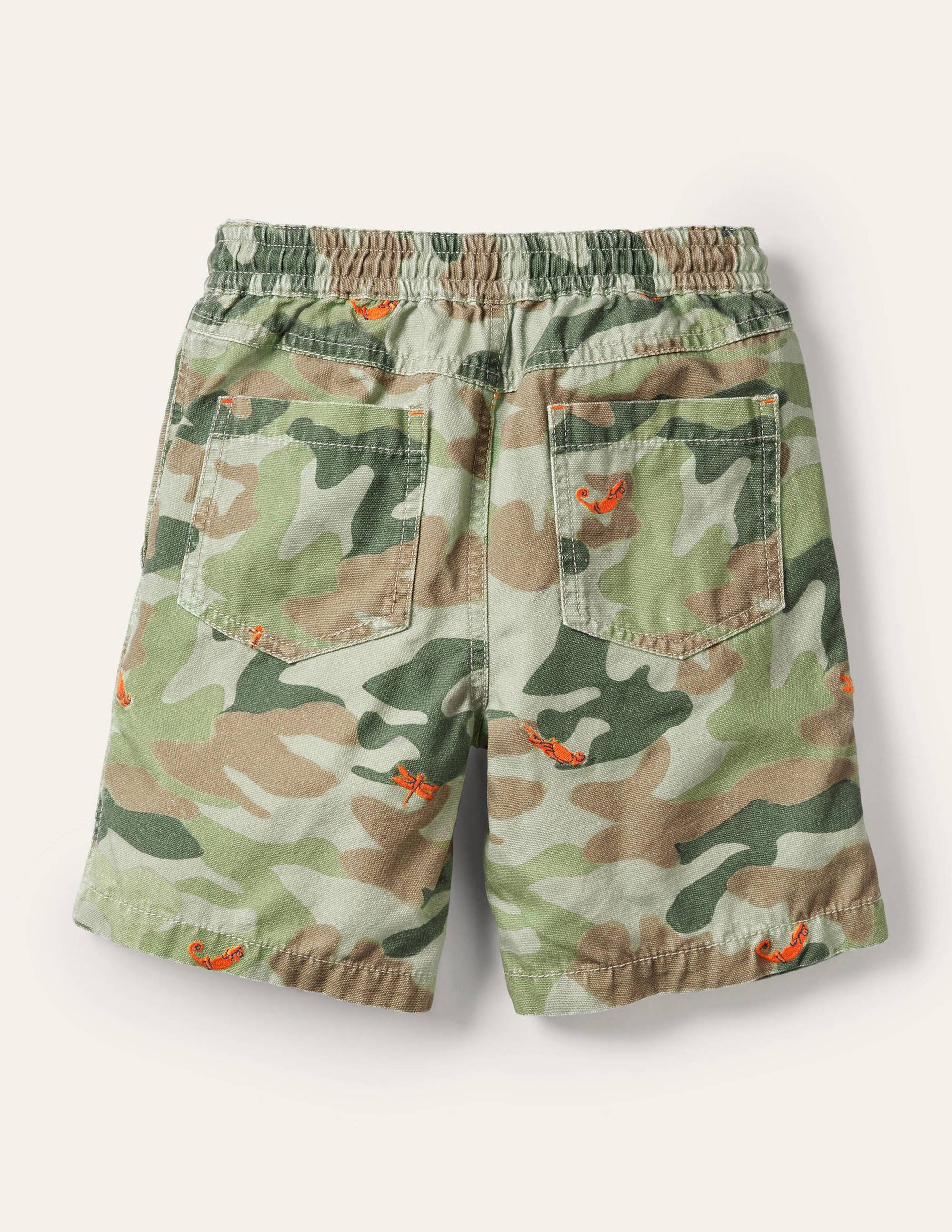 Pull-on Drawstring Shorts-Green Camouflage Animals-2