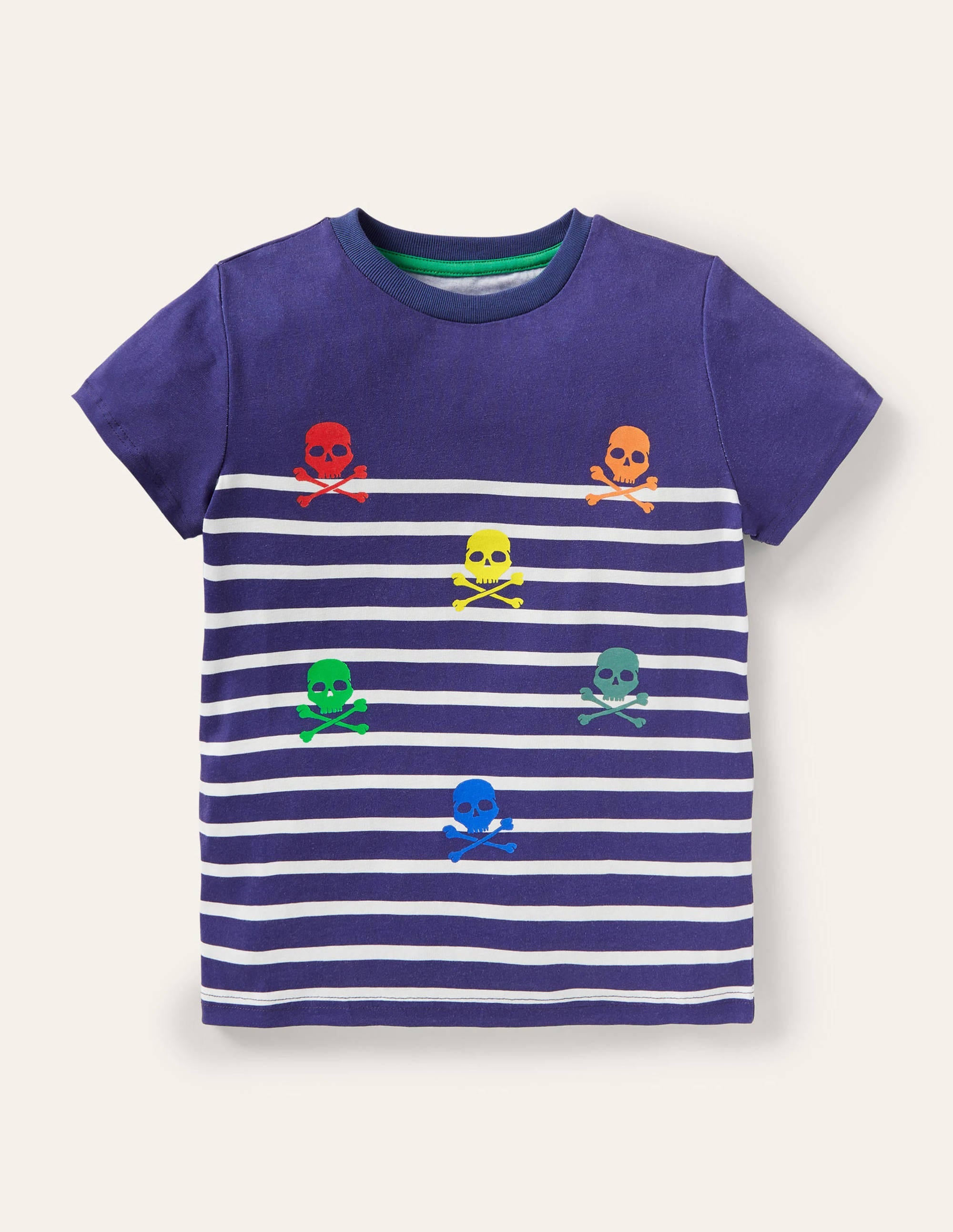 Short-sleeved Breton T-shirt-College Navy/Ivory Skulls - Image 1