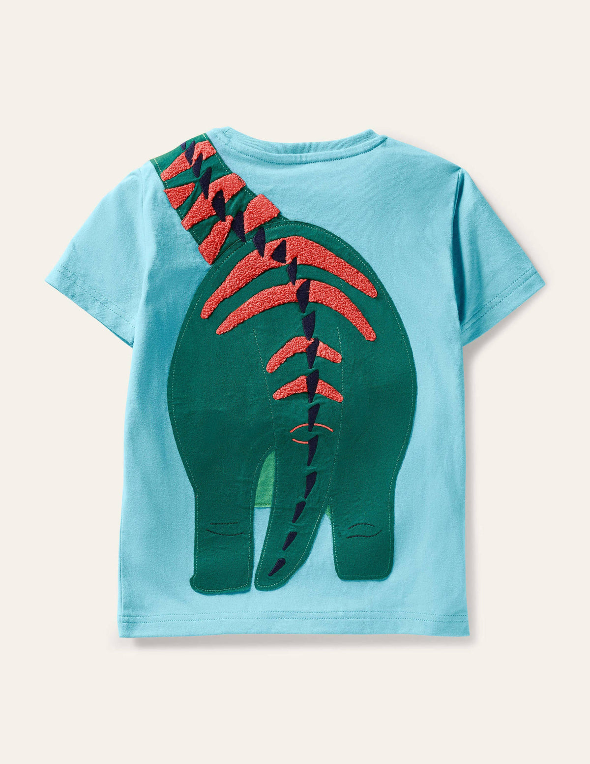 Bright Animal Appliqué T-shirt-Aqua Blue Dino - Image 2