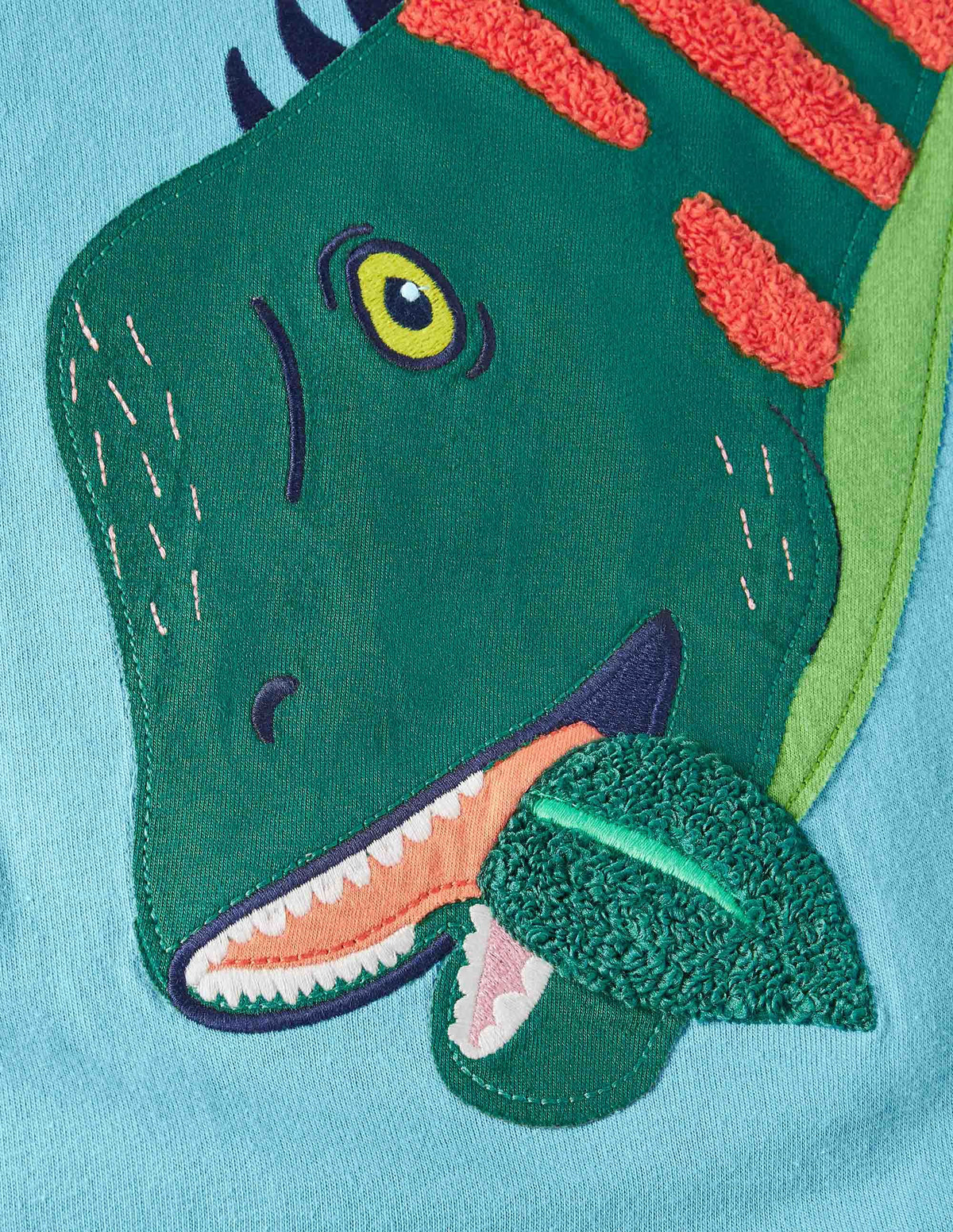 Bright Animal Appliqué T-shirt-Aqua Blue Dino - Image 3