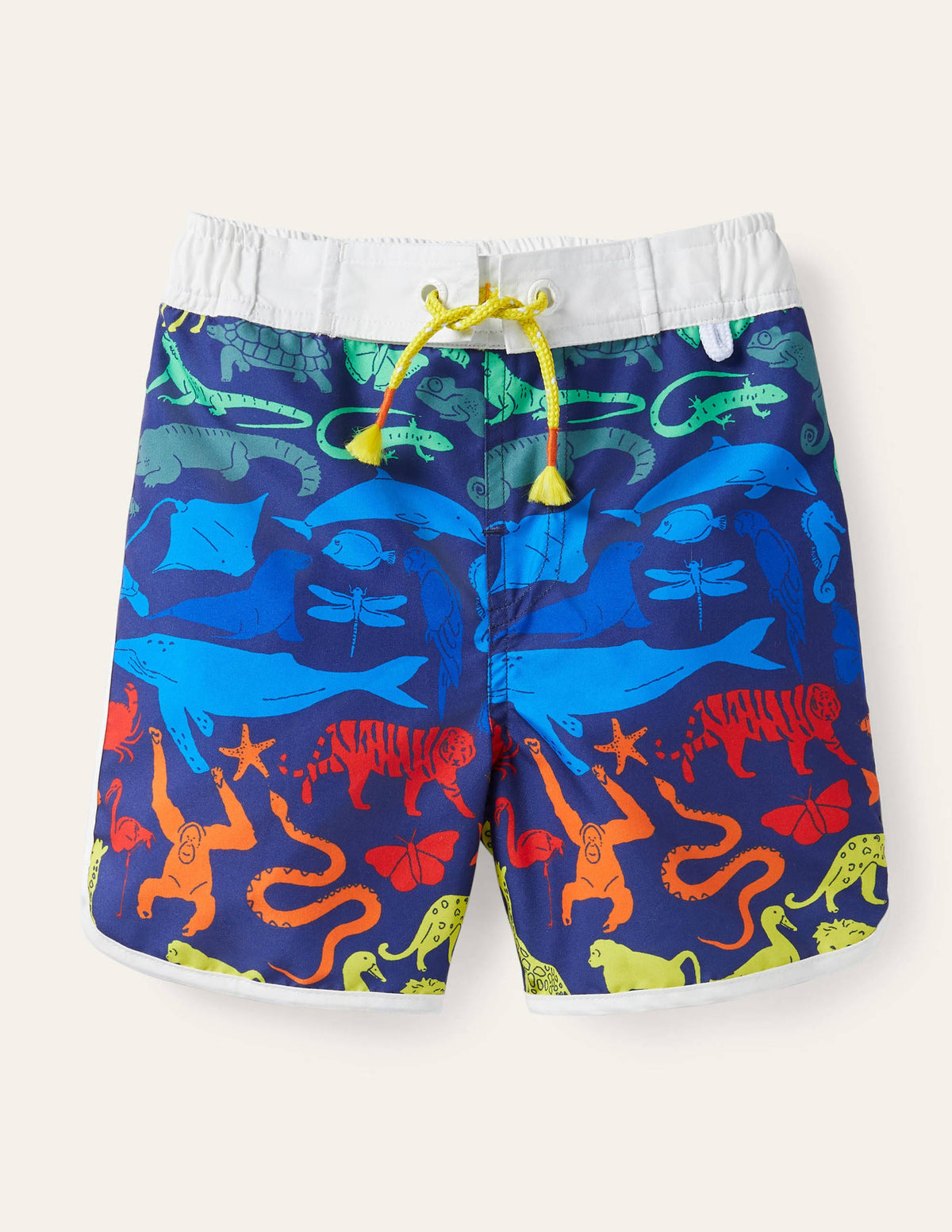 Printed Surf Shorts-Starboard Blue Rainbow Animals-1