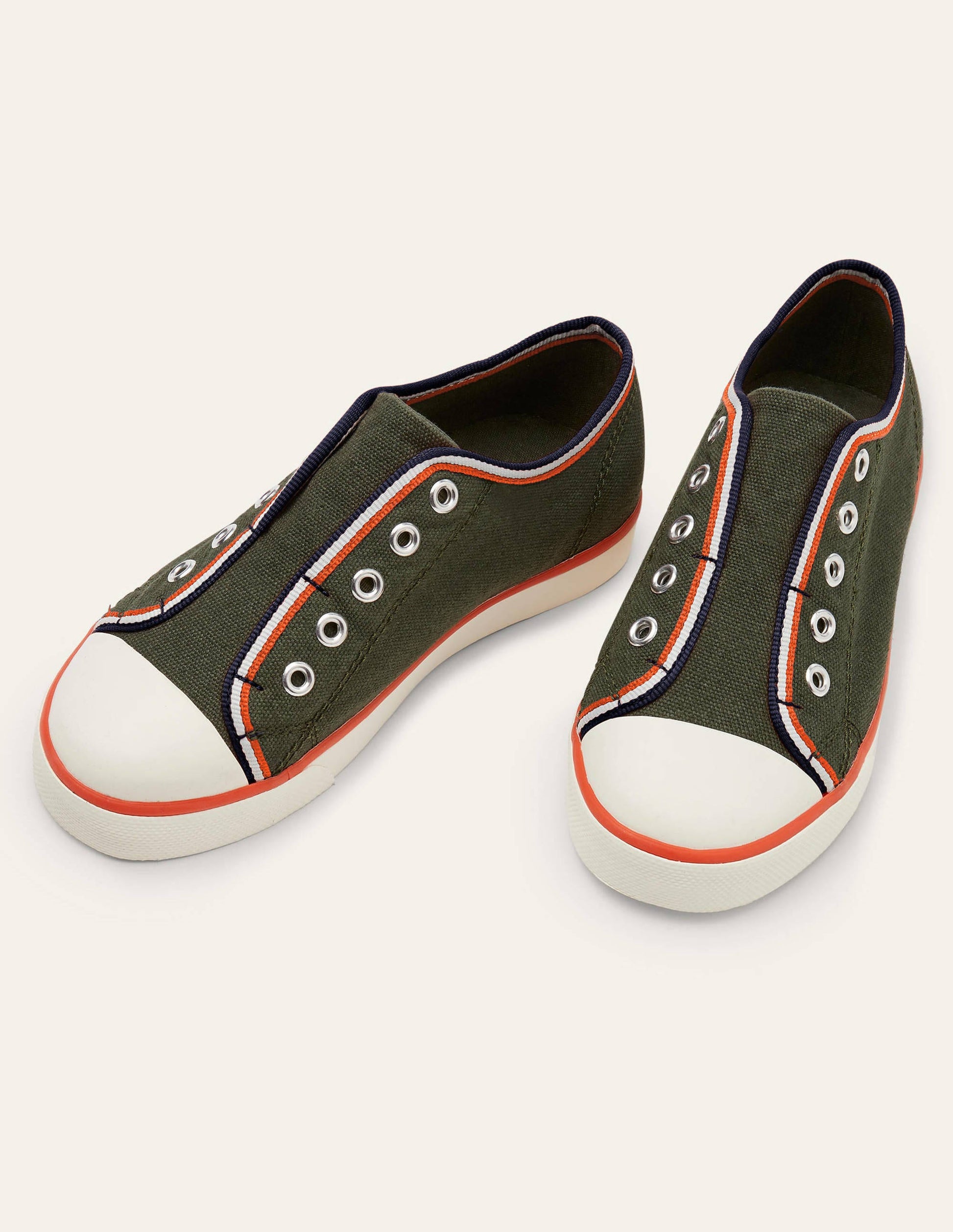 Laceless Canvas Plimsolls-Khaki-1