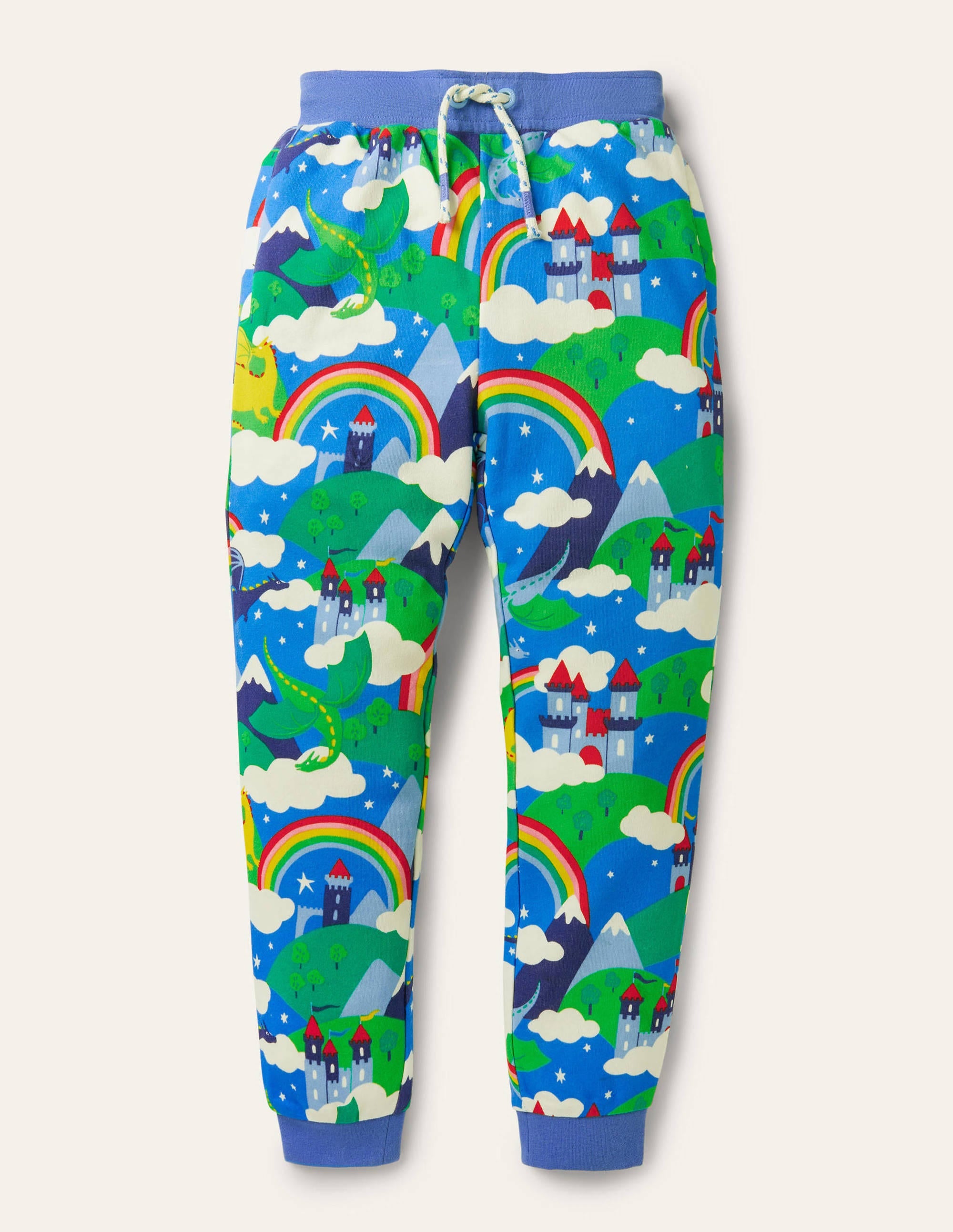 Printed Joggers-Blue Rainbow Dragon Sky - Image 1