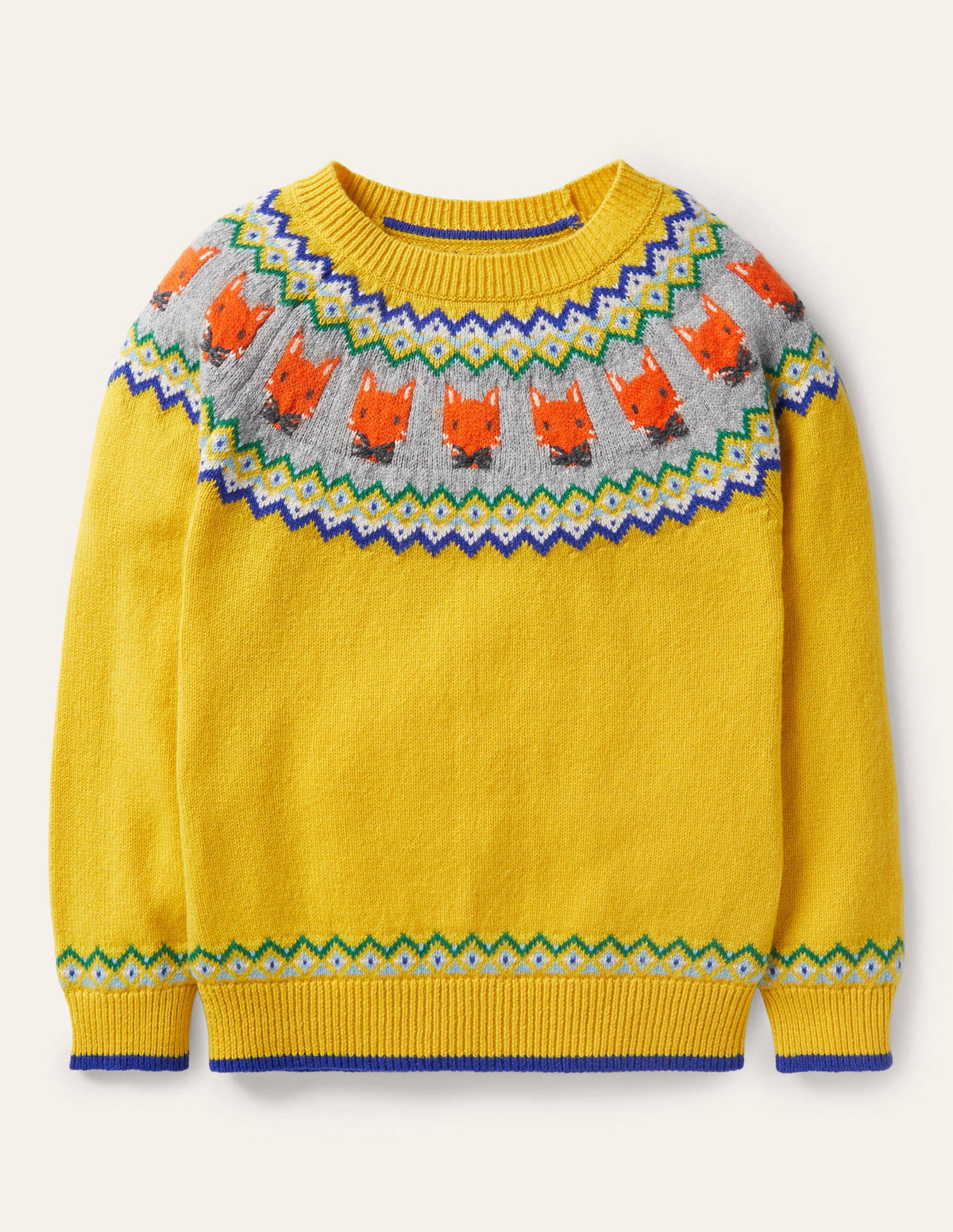 Fair Isle Crew Sweater-Honeycomb Yellow Foxes-1
