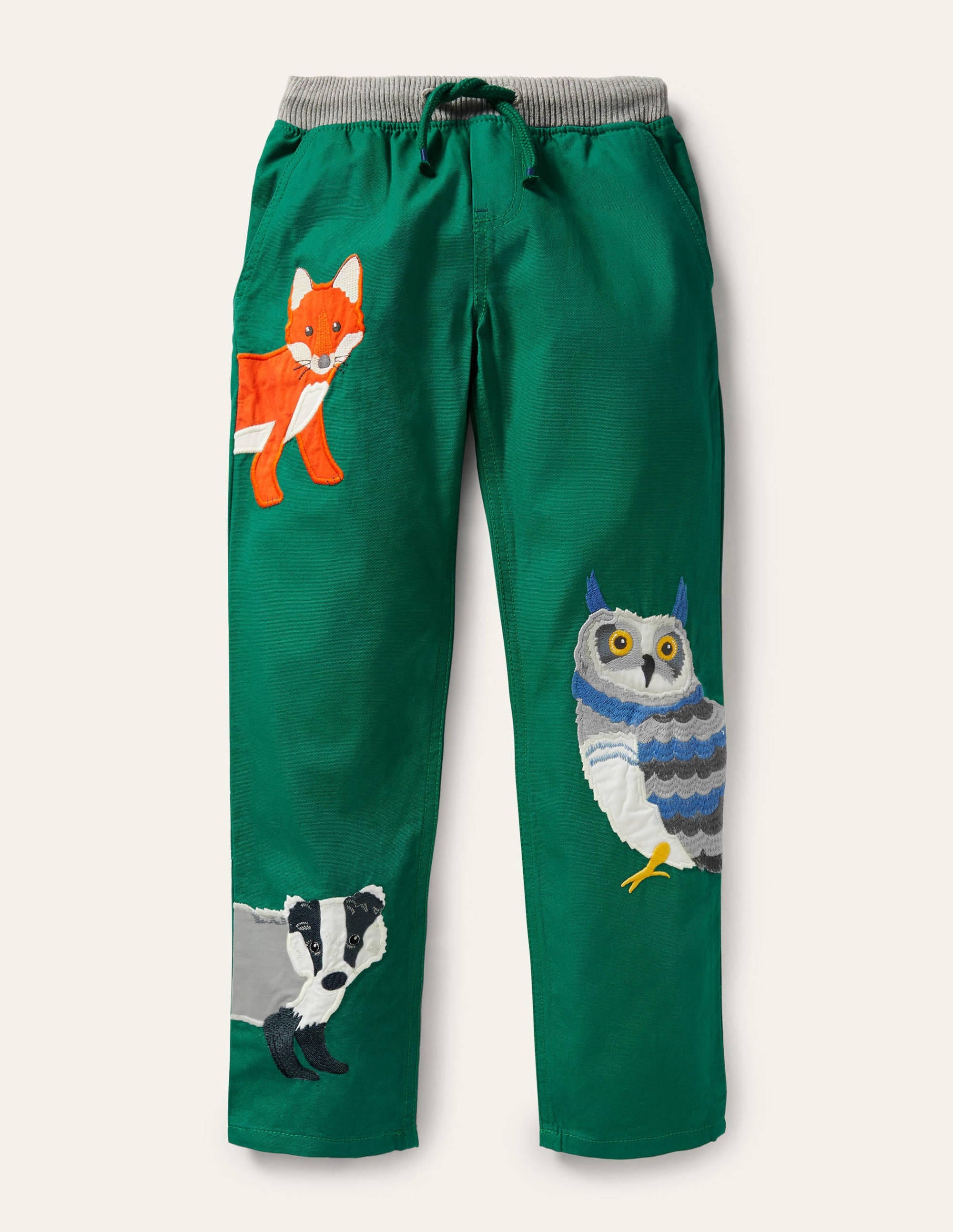 Appliqué Pull-on Pants-Forest Green Woodland - Image 1