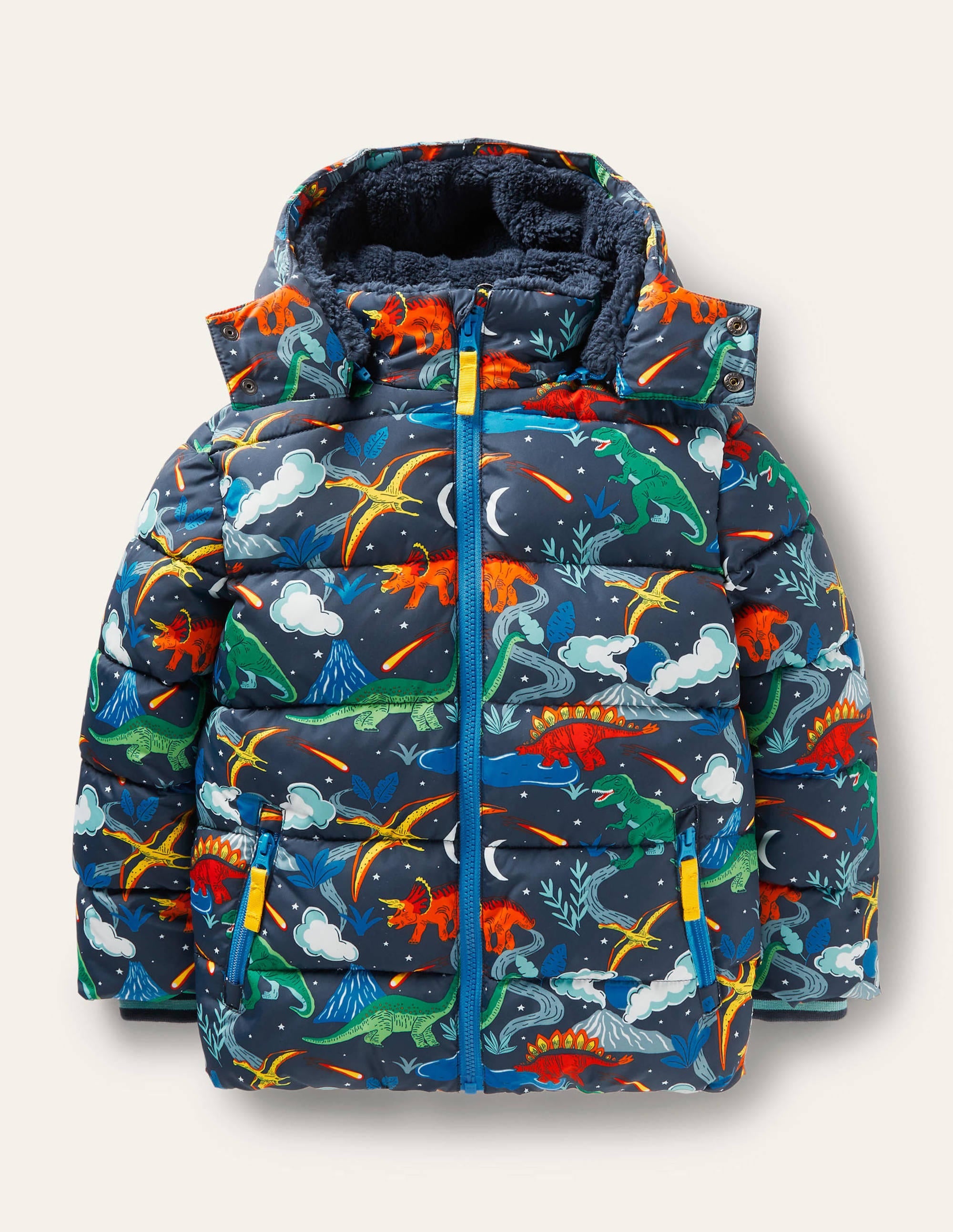 Water Resistant Padded Jacket-Soot Grey Dinosaurs - Image 1