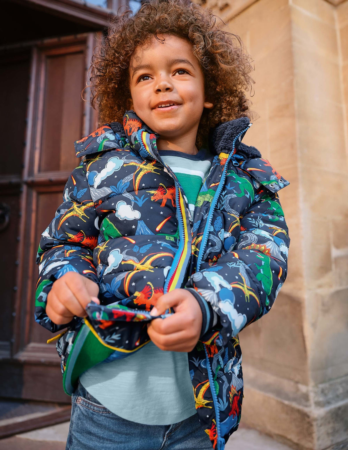 Water Resistant Padded Jacket-Soot Grey Dinosaurs - Image 4