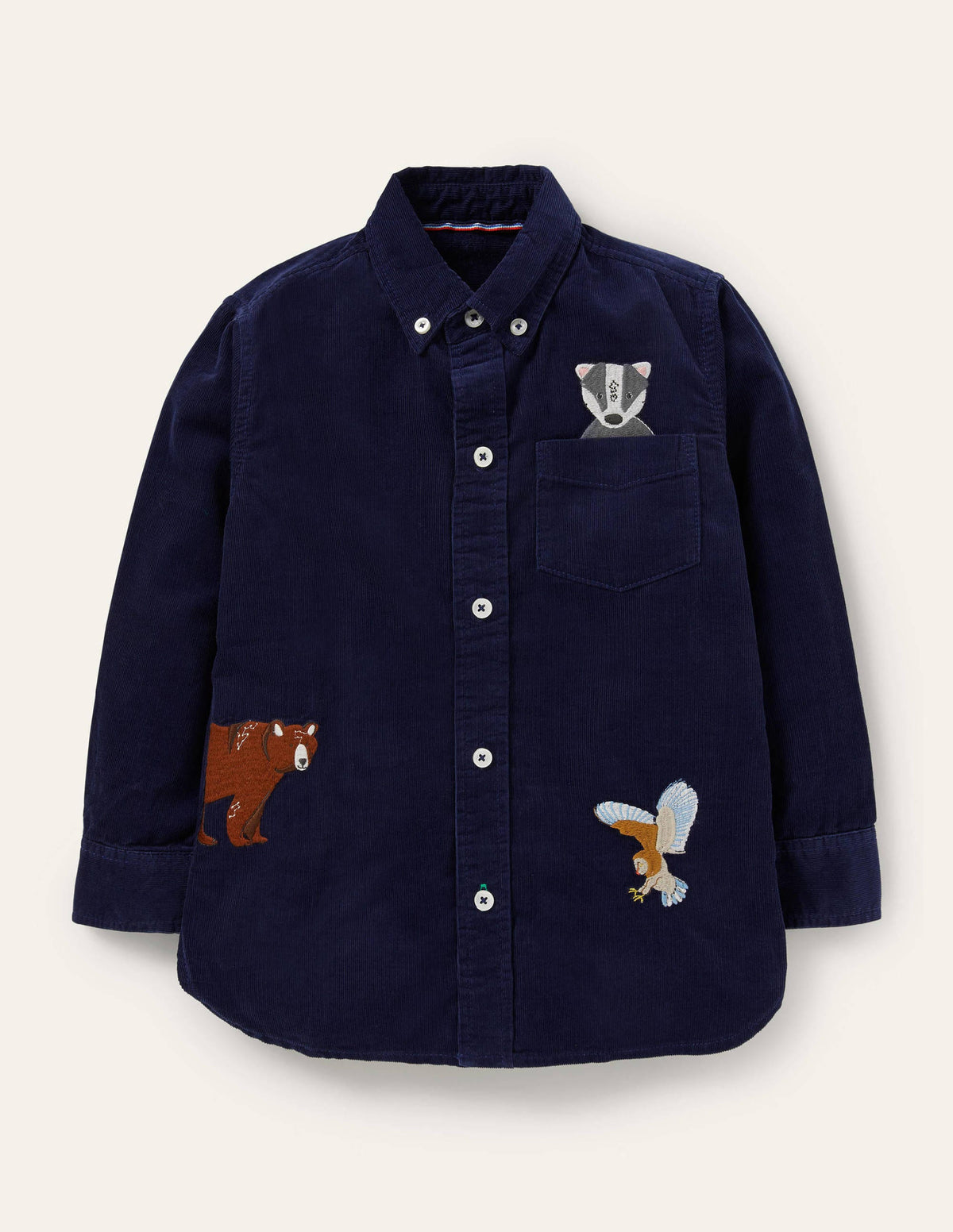 Embroidered Cord Shirt-College Navy Animals-1