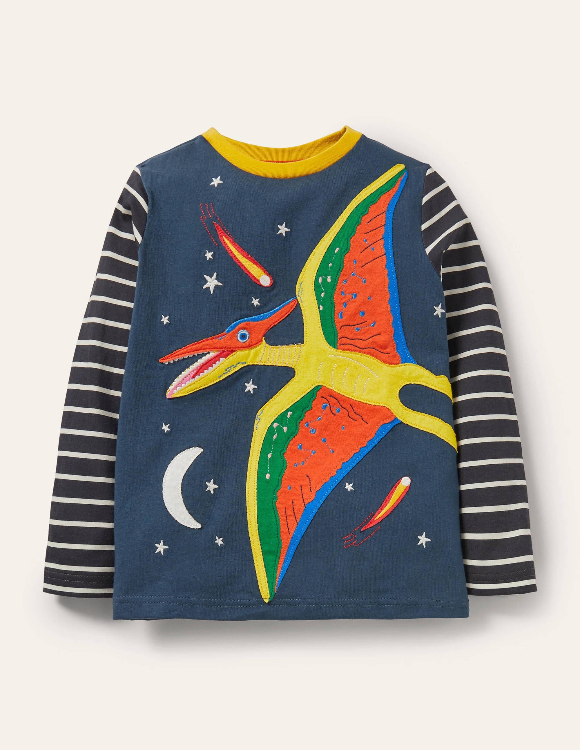 Wrap-around Appliqué T-shirt-Stormy Blue Pterodactyl - Image 1
