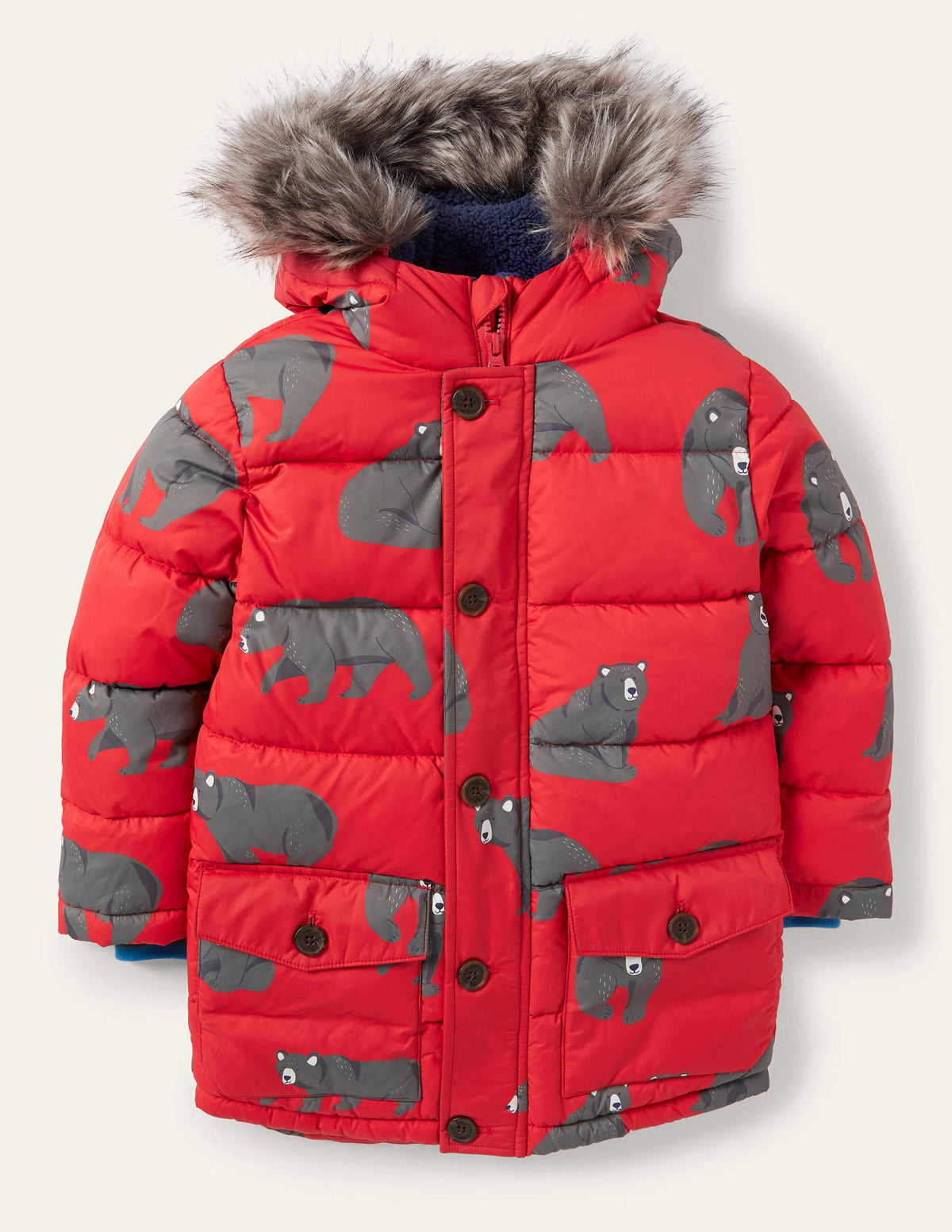 Longline Padded Jacket-Rockabilly Red Bears-1
