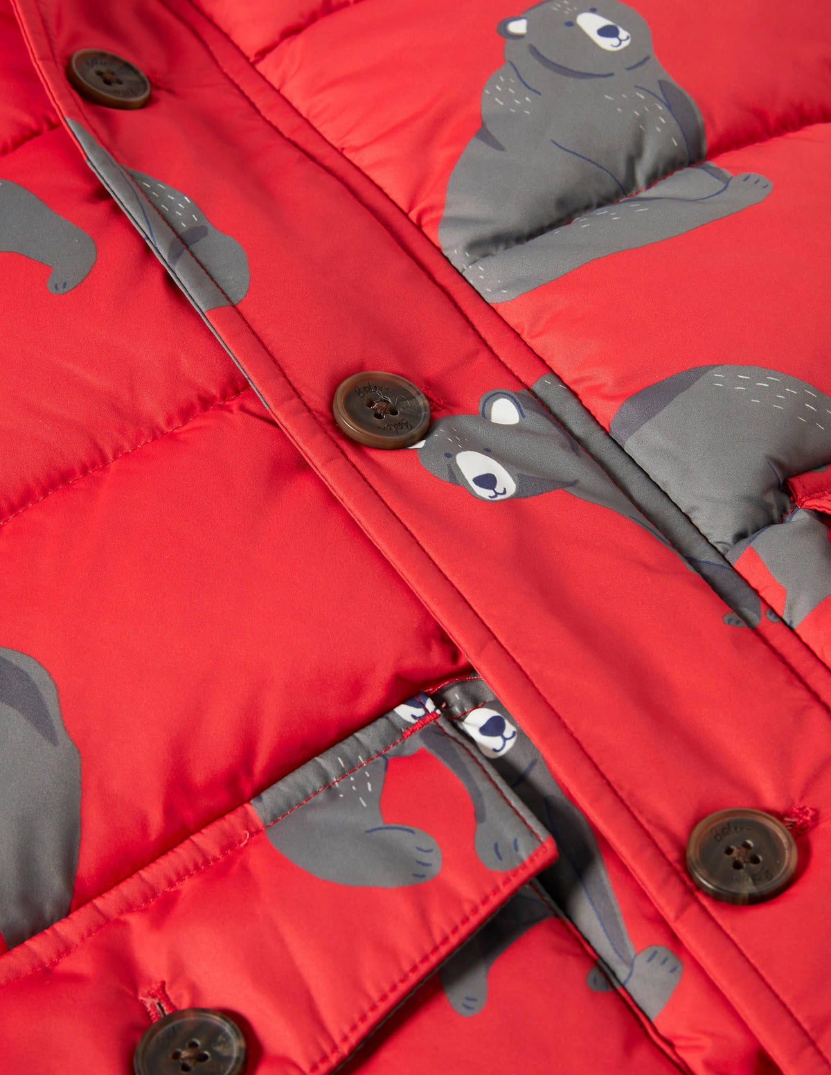 Longline Padded Jacket-Rockabilly Red Bears-3