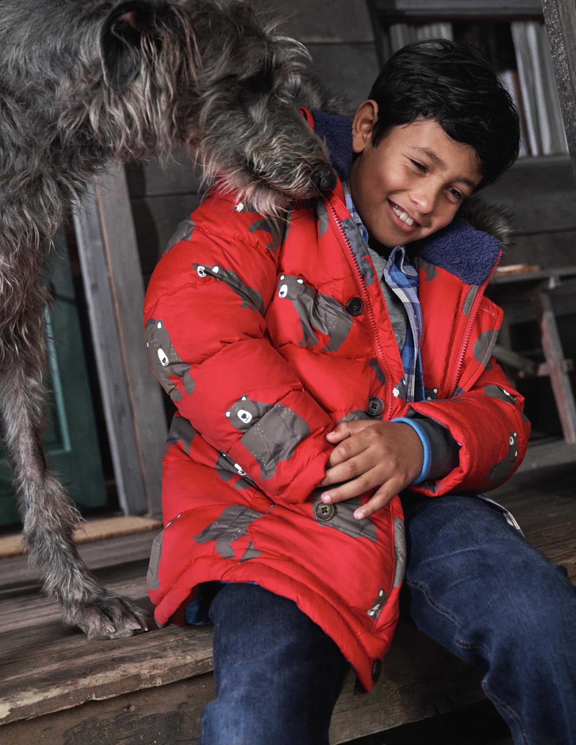 Longline Padded Jacket-Rockabilly Red Bears-4