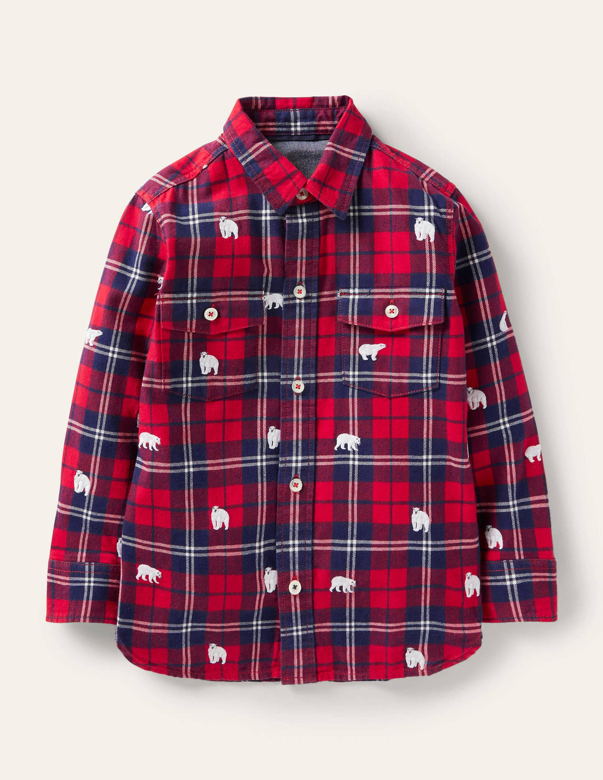 Cosy Embroidered Check Shirt-Rockabilly Red/Navy Polar Bear-1