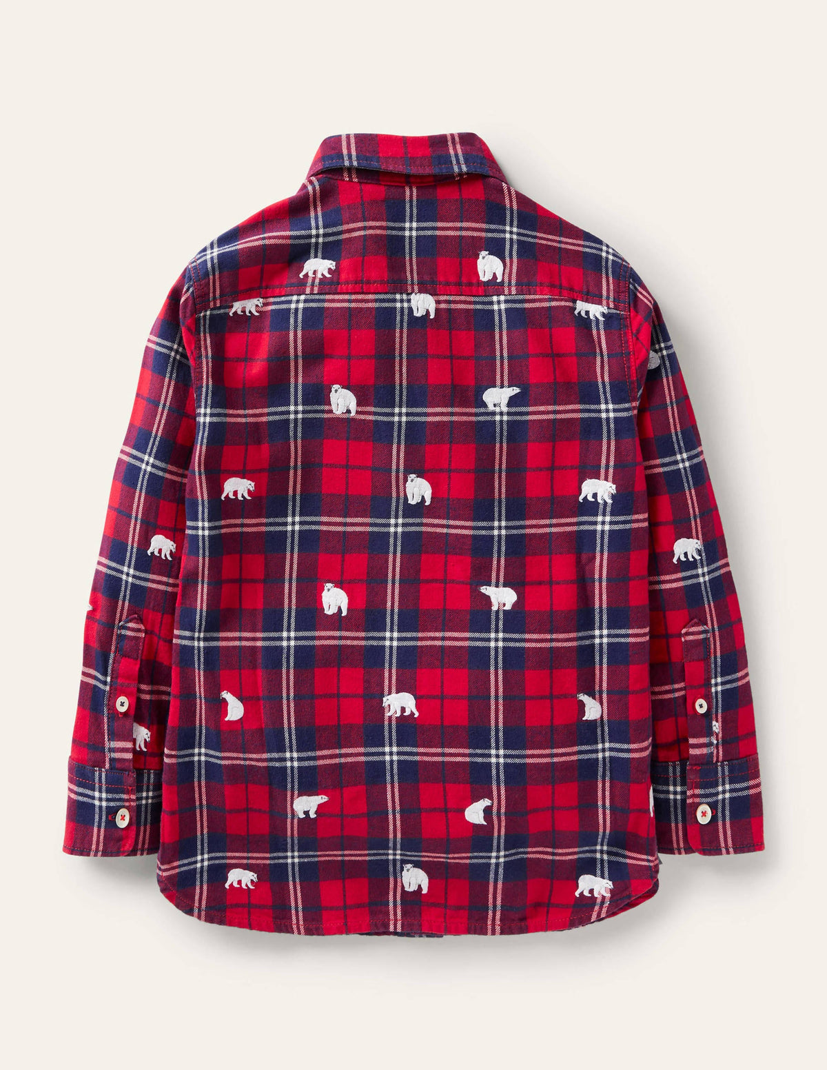 Cosy Embroidered Check Shirt-Rockabilly Red/Navy Polar Bear-2