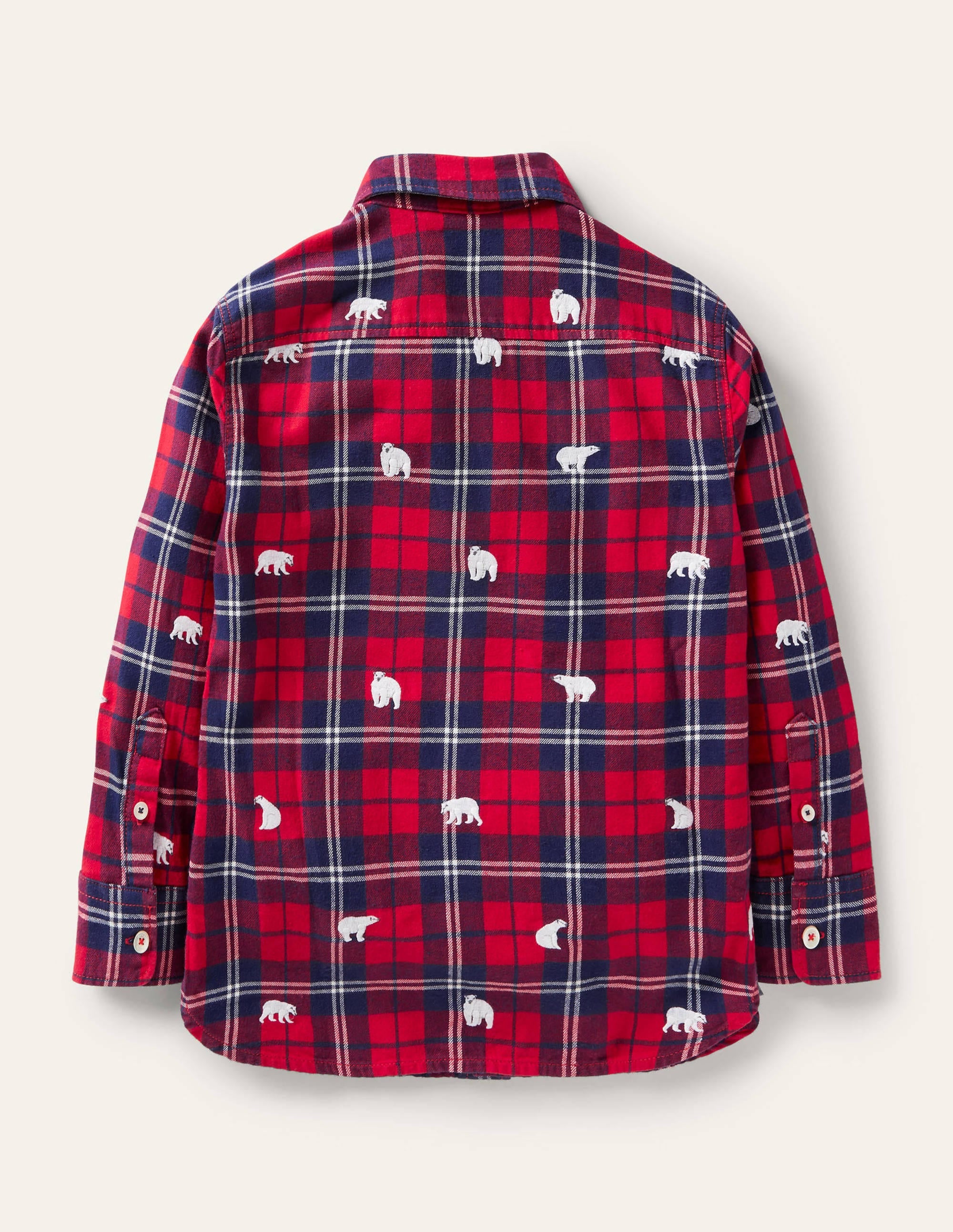 Cosy Embroidered Check Shirt-Rockabilly Red/Navy Polar Bear - Image 2