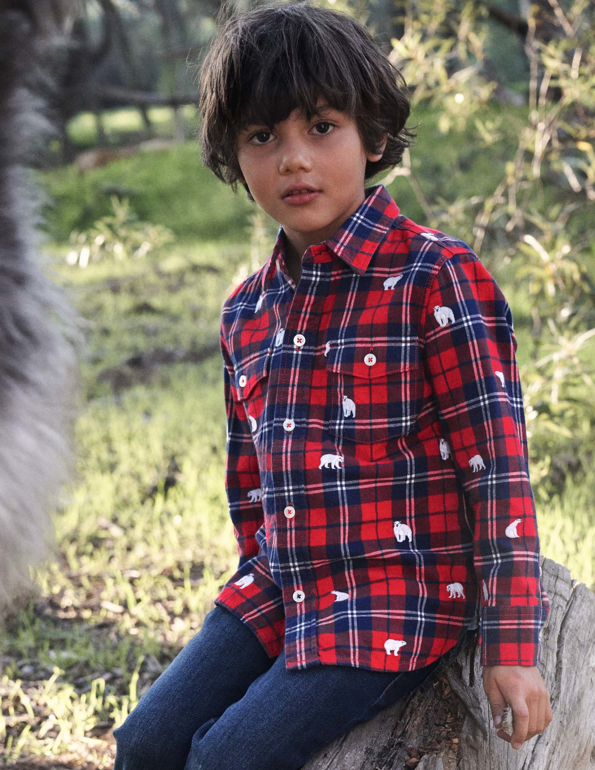 Cosy Embroidered Check Shirt-Rockabilly Red/Navy Polar Bear-4