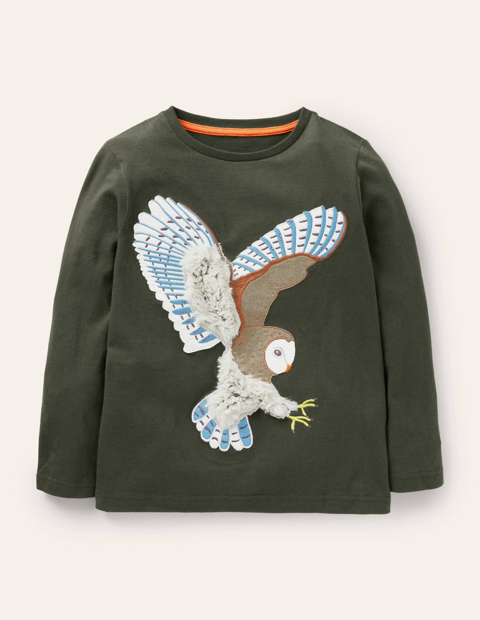 Forest Appliqué T-shirt-Khaki Green Owl-1