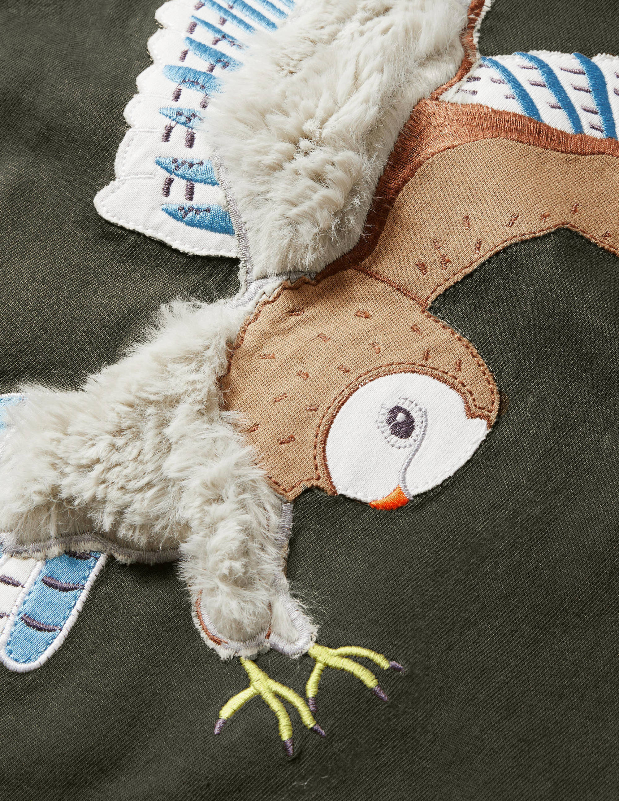 Forest Appliqué T-shirt-Khaki Green Owl - Image 3