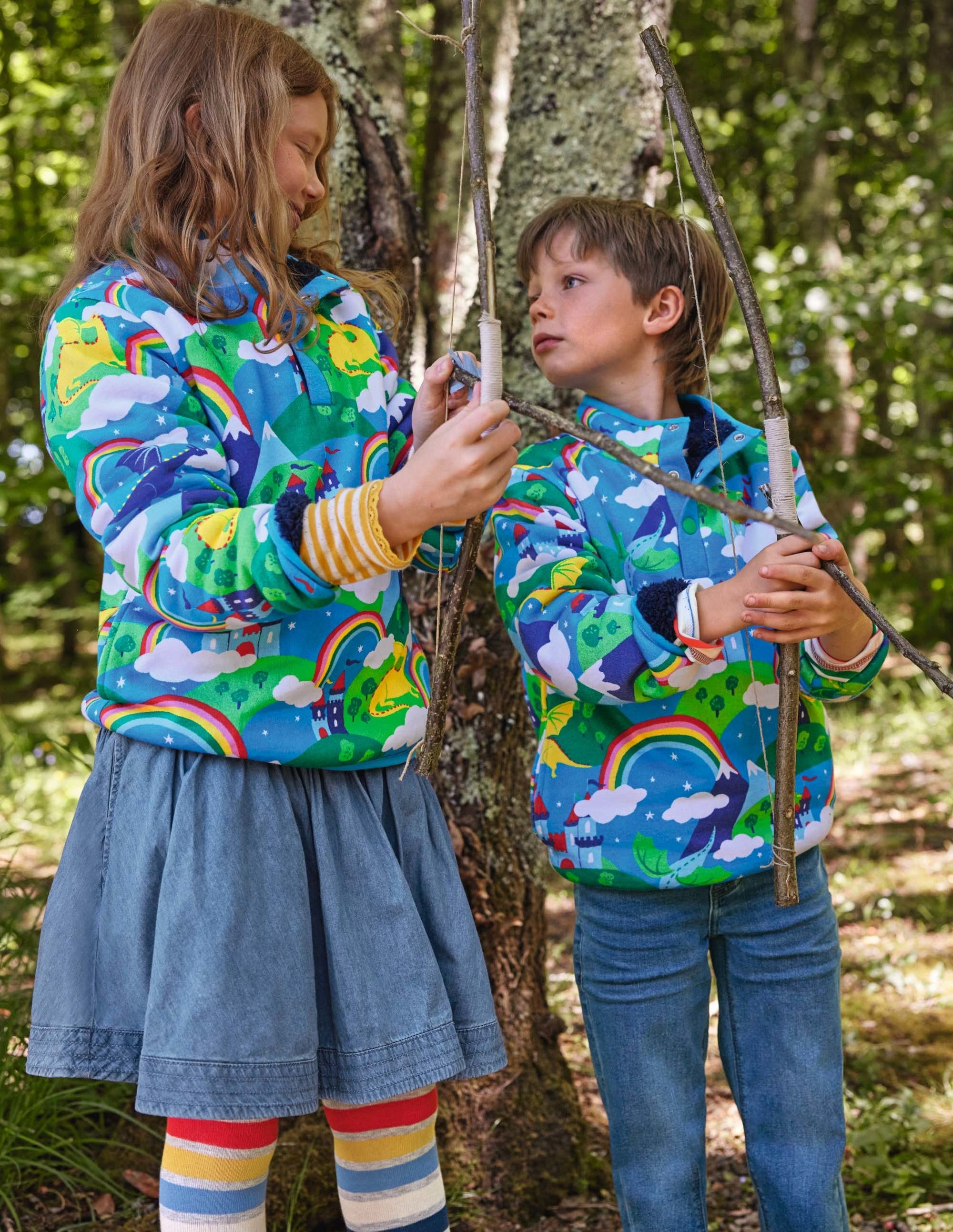 Reversible Henley Sweatshirt-Starboard Blue/Magical Castle - Image 5