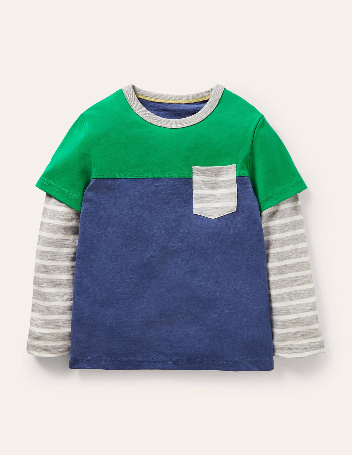 Colourblock Layered T-shirt-Highland Green/Blue-1