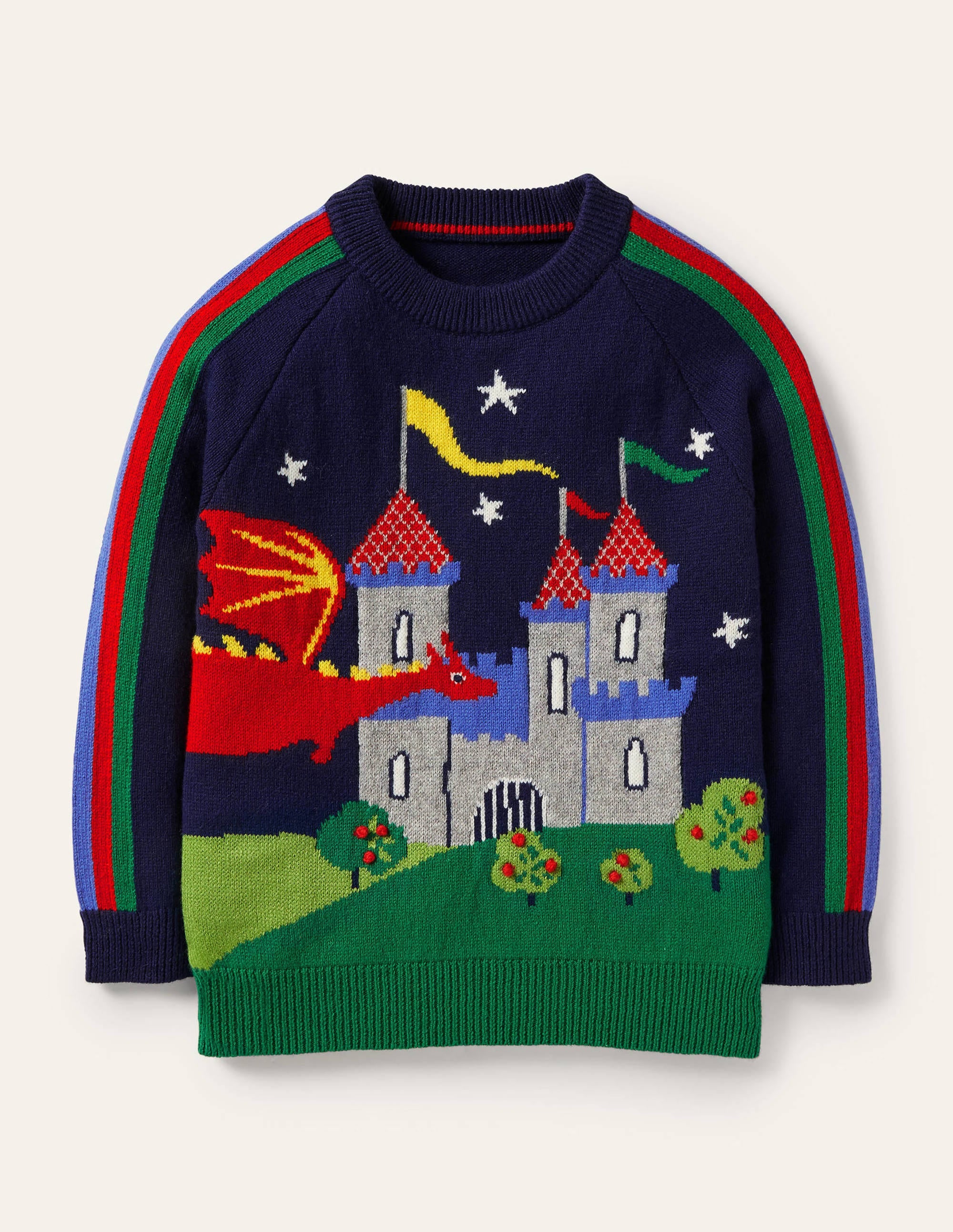 Graphic Dragon Crew Sweater-College Navy Rainbow Castle - Image 1