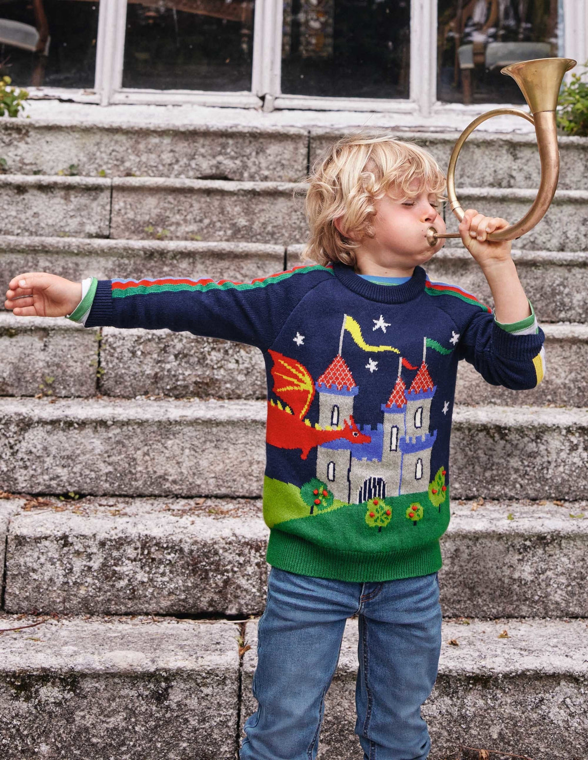 Graphic Dragon Crew Sweater-College Navy Rainbow Castle - Image 4