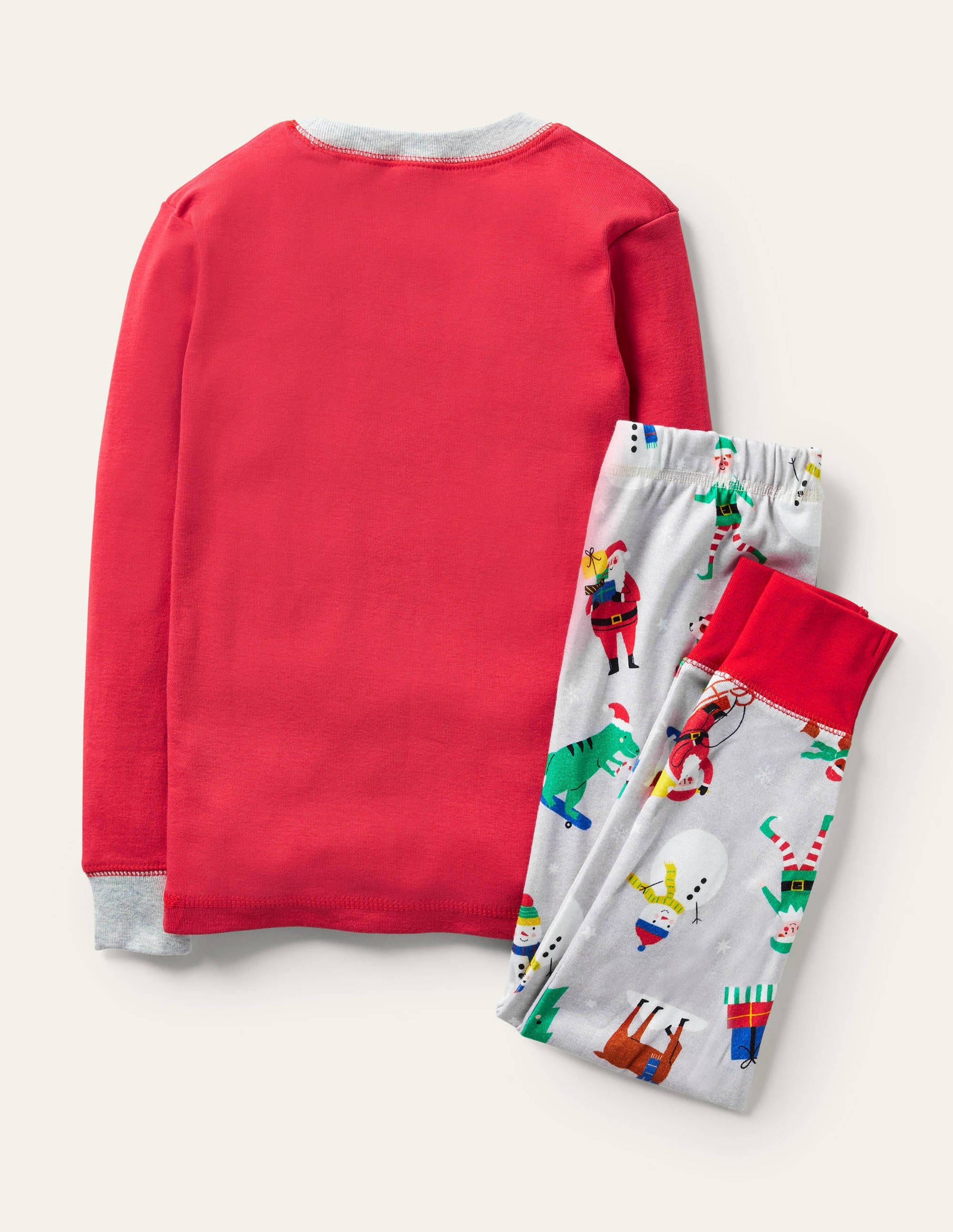 Cosy Appliqué Long  Pajamas-Rockabilly Red/Grey Snowman-2
