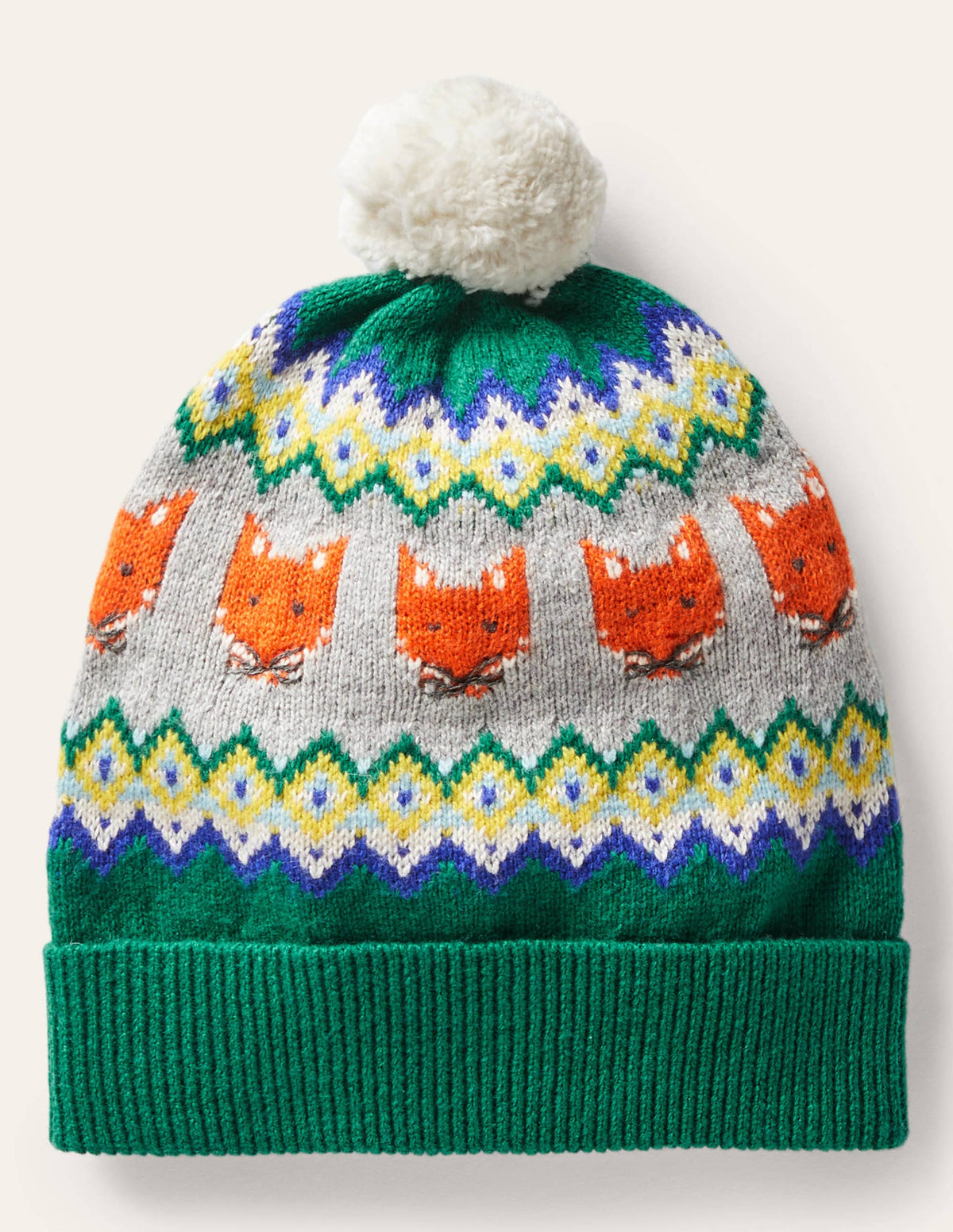 Cosy Fox Fair Isle Hat-Forest Green - Image 1
