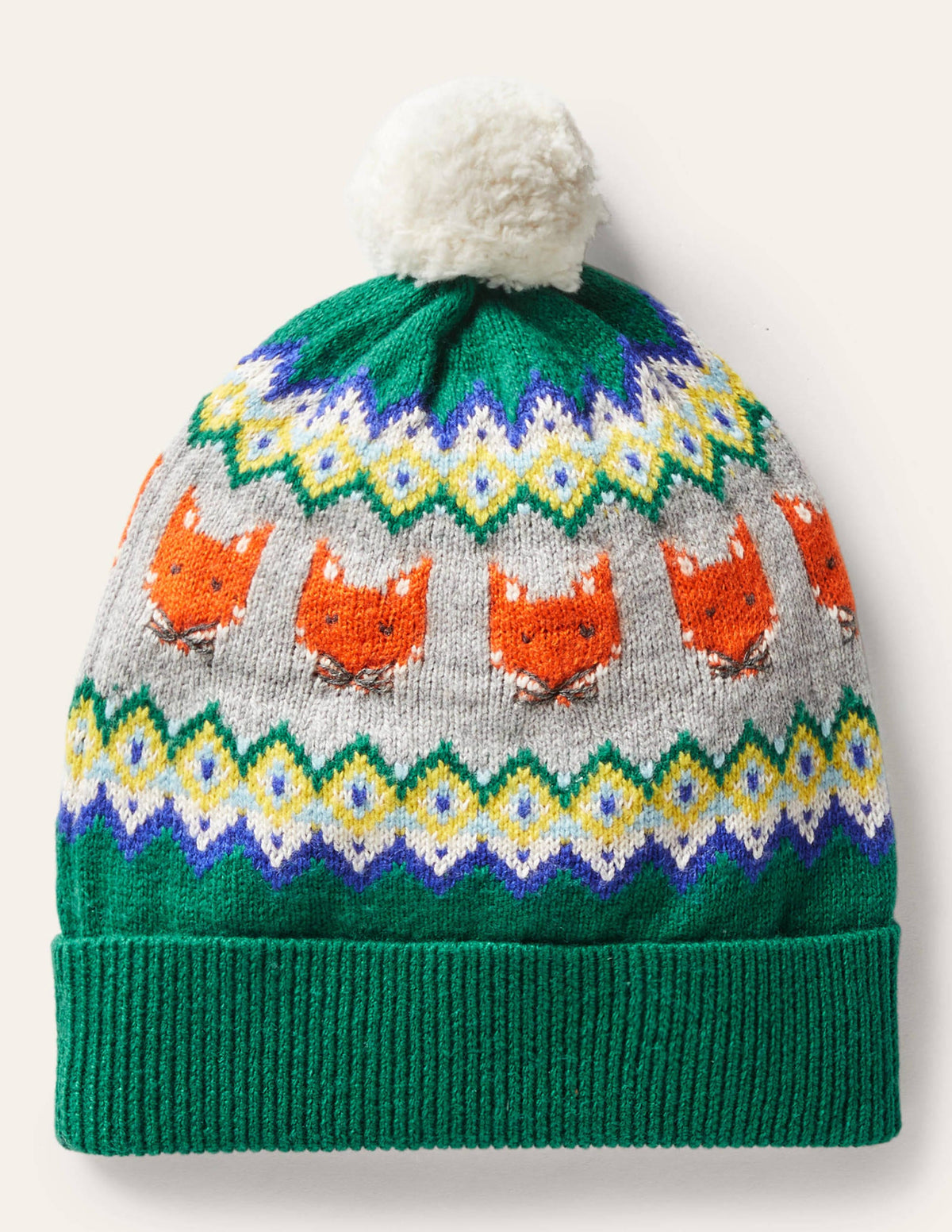 Cosy Fox Fair Isle Hat-Forest Green - Image 2