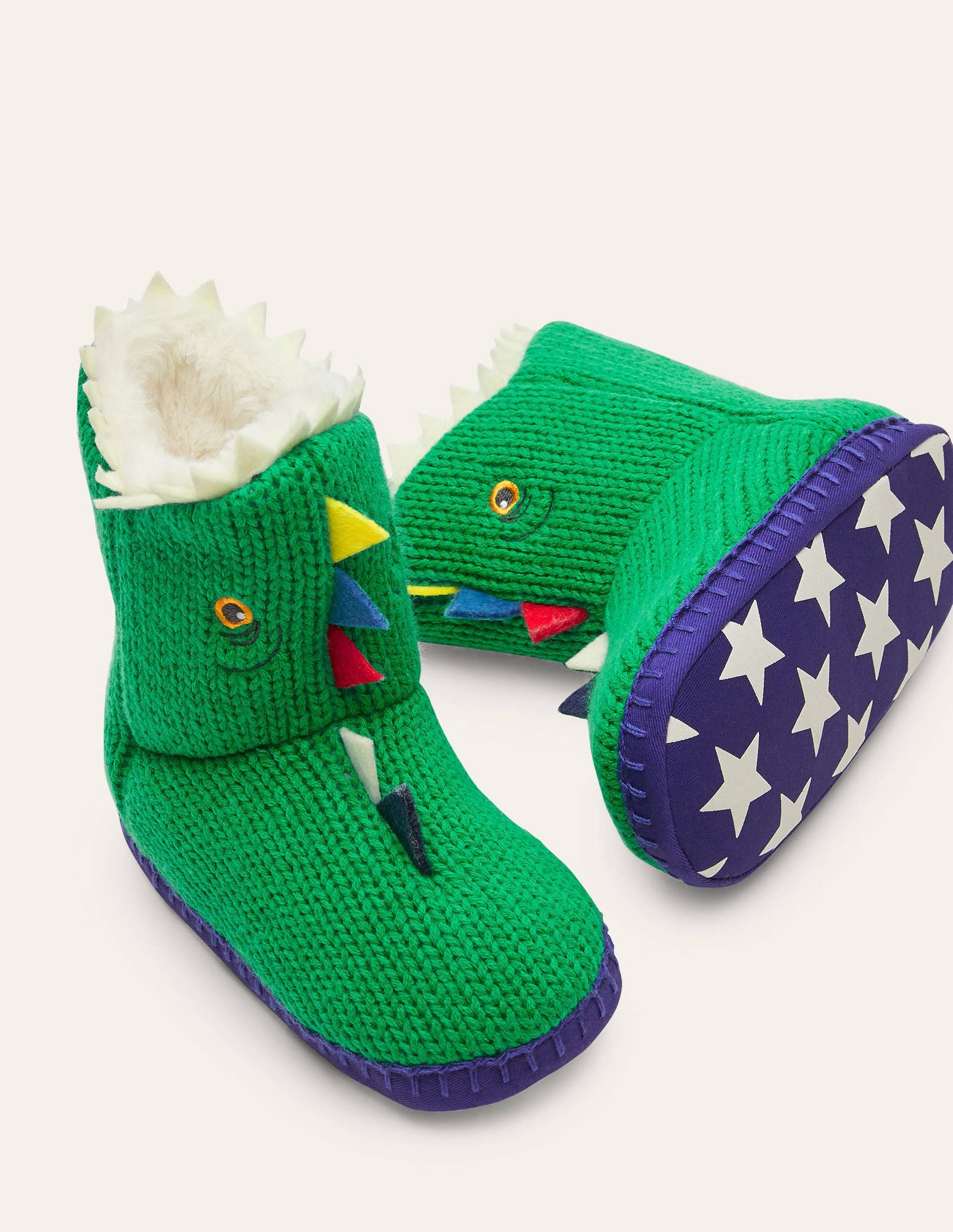 Knitted Dinosaur Slippers-Highland Green-1