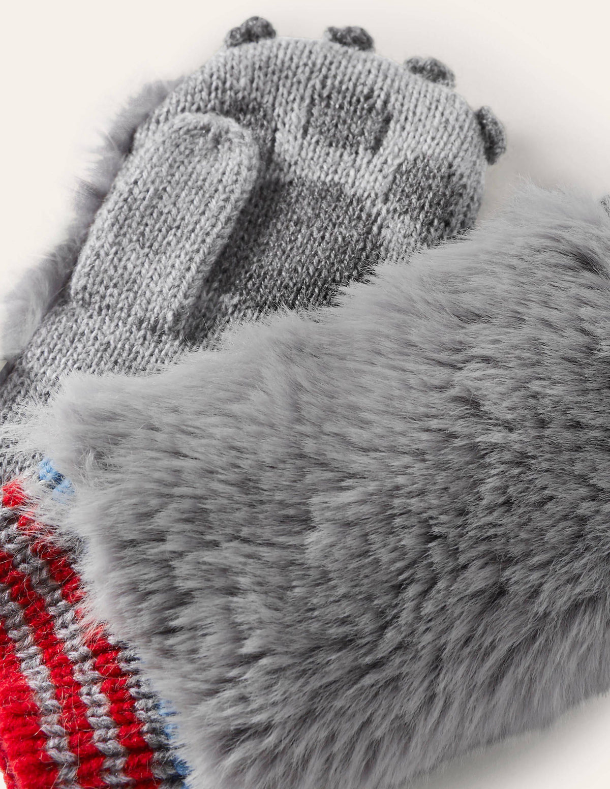 Wolf Knitted Mittens-Grey Marl-2
