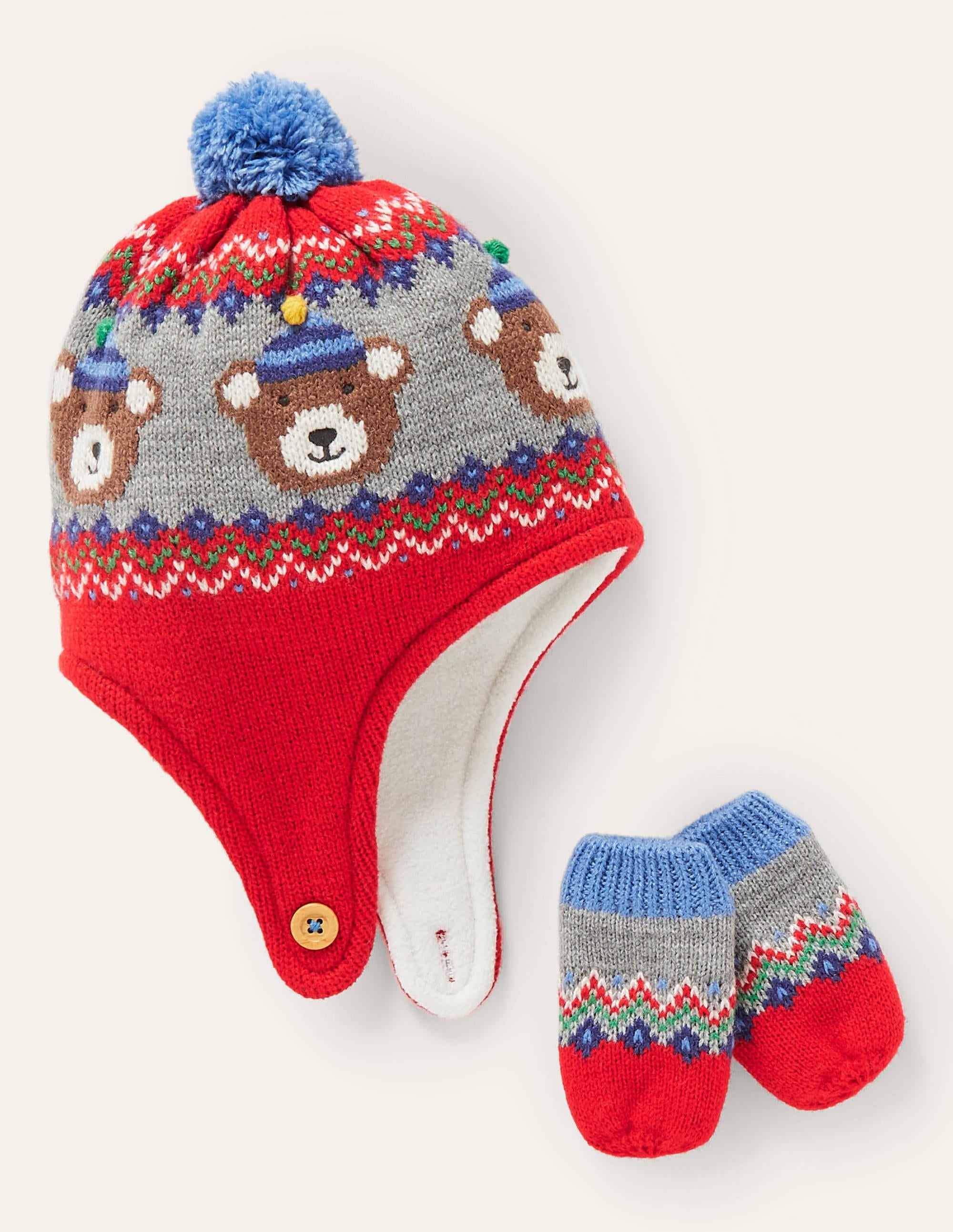Bear Knitted Set-Red Fairisle - Image 1