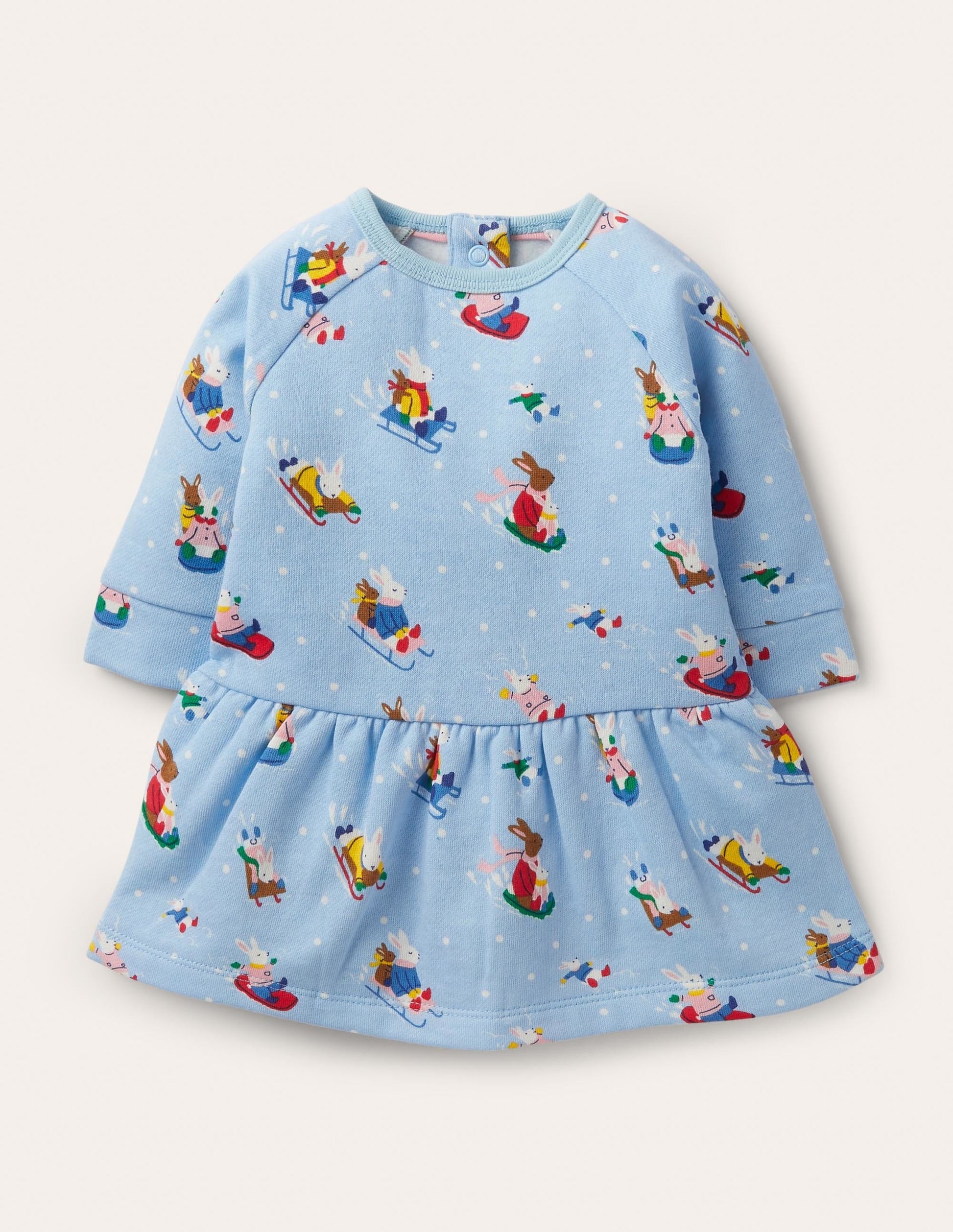 Cosy Sweatshirt Dress-Winter Sky Snow Bunnies-1
