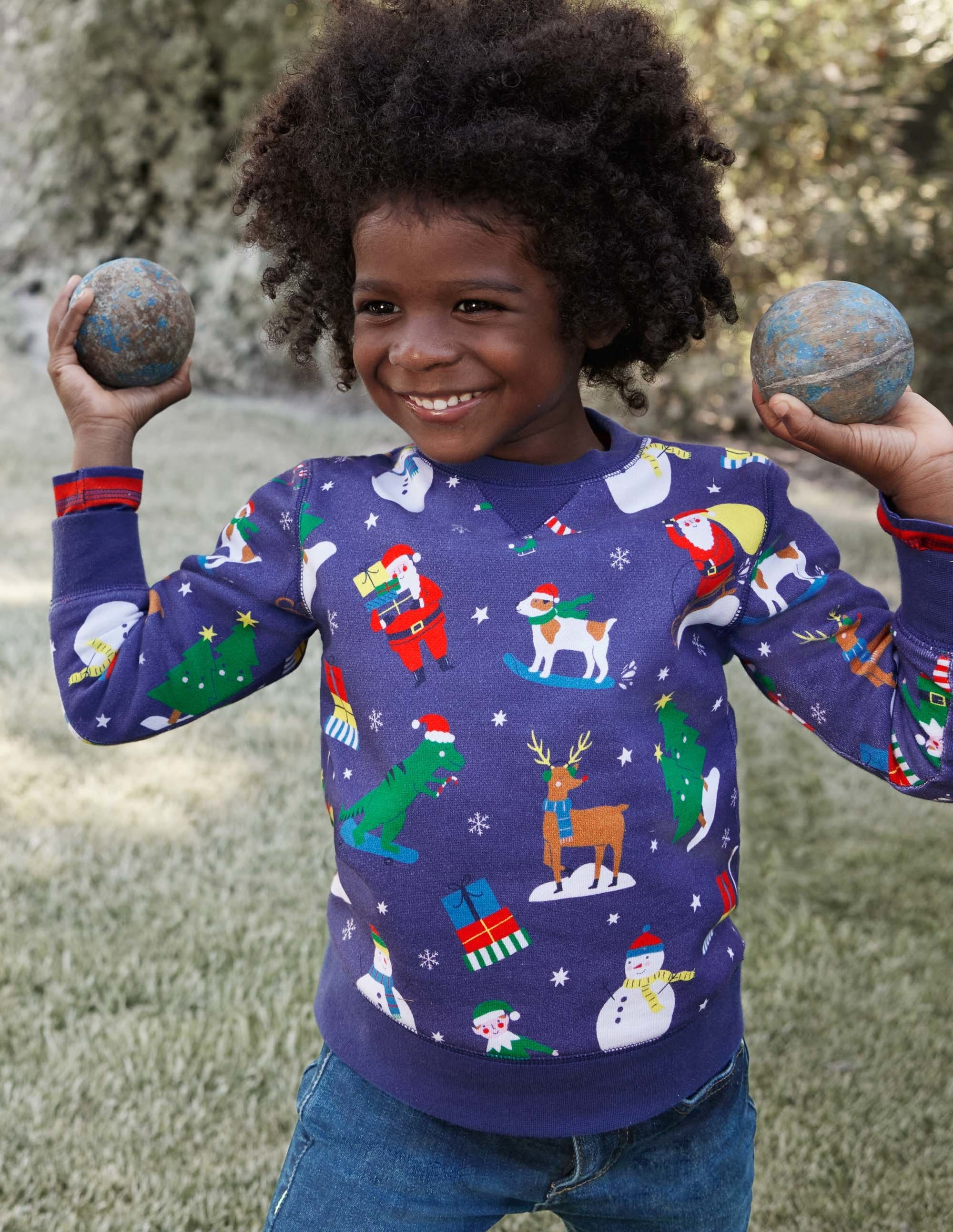 Printed Sweatshirt-Starboard Blue Festive Friends - Image 4