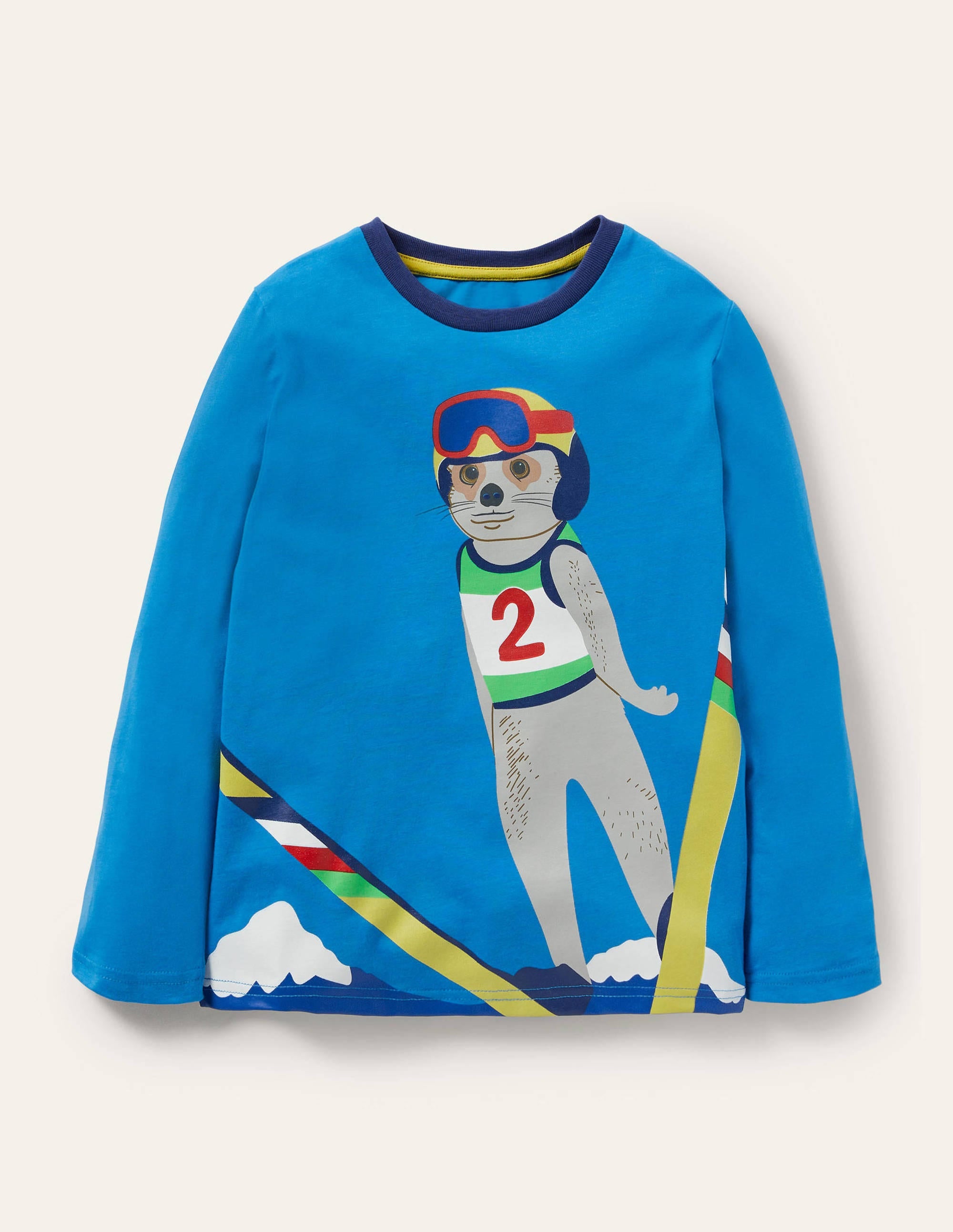 Animal Snow Sports T-shirt-Moroccan Blue Skiing Meerkat - Image 1