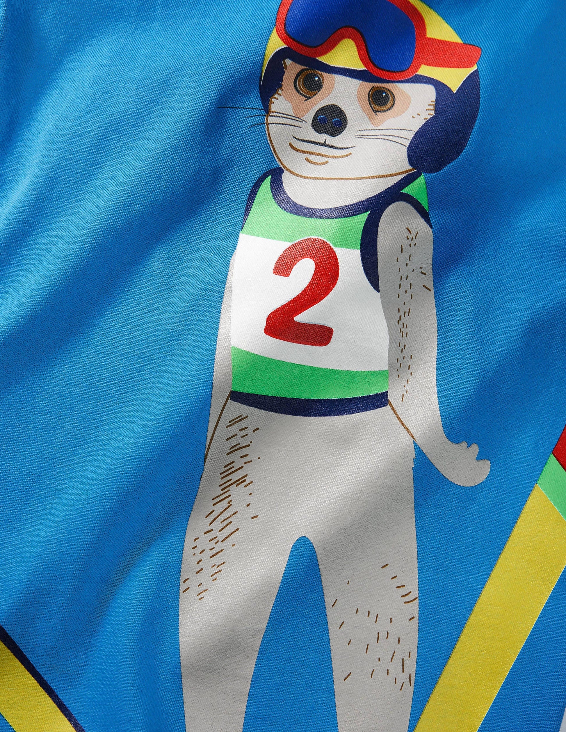 Animal Snow Sports T-shirt-Moroccan Blue Skiing Meerkat-3