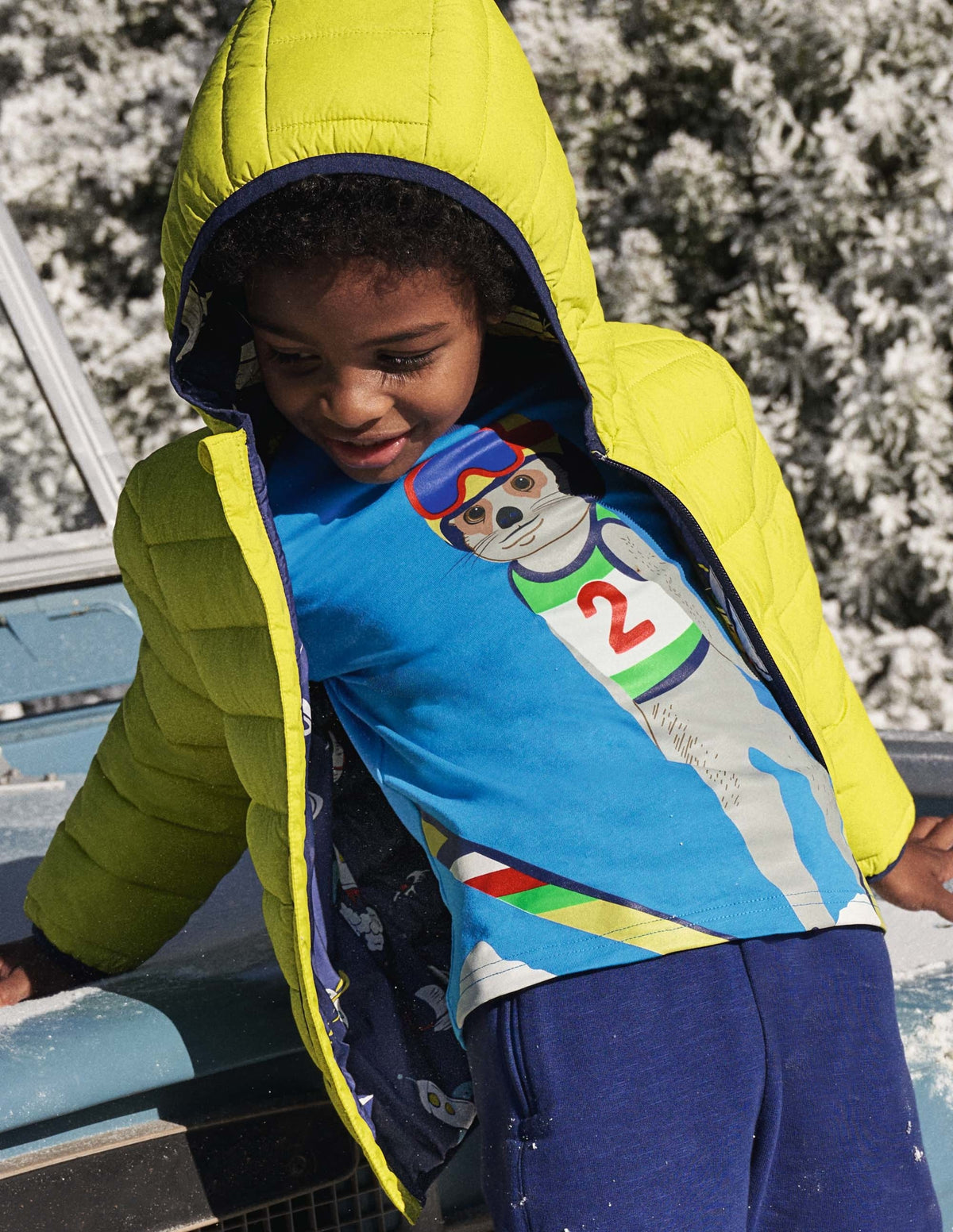 Animal Snow Sports T-shirt-Moroccan Blue Skiing Meerkat - Image 4